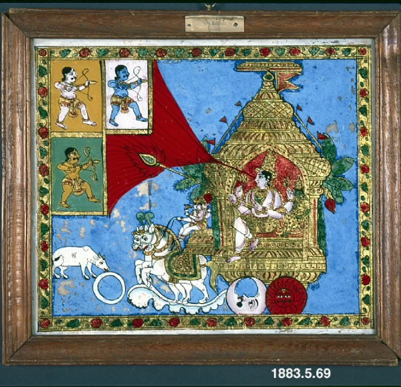 glass painting, painting, Glastälfling. "Siva Ratham, ', by Unknown, paint, 1850