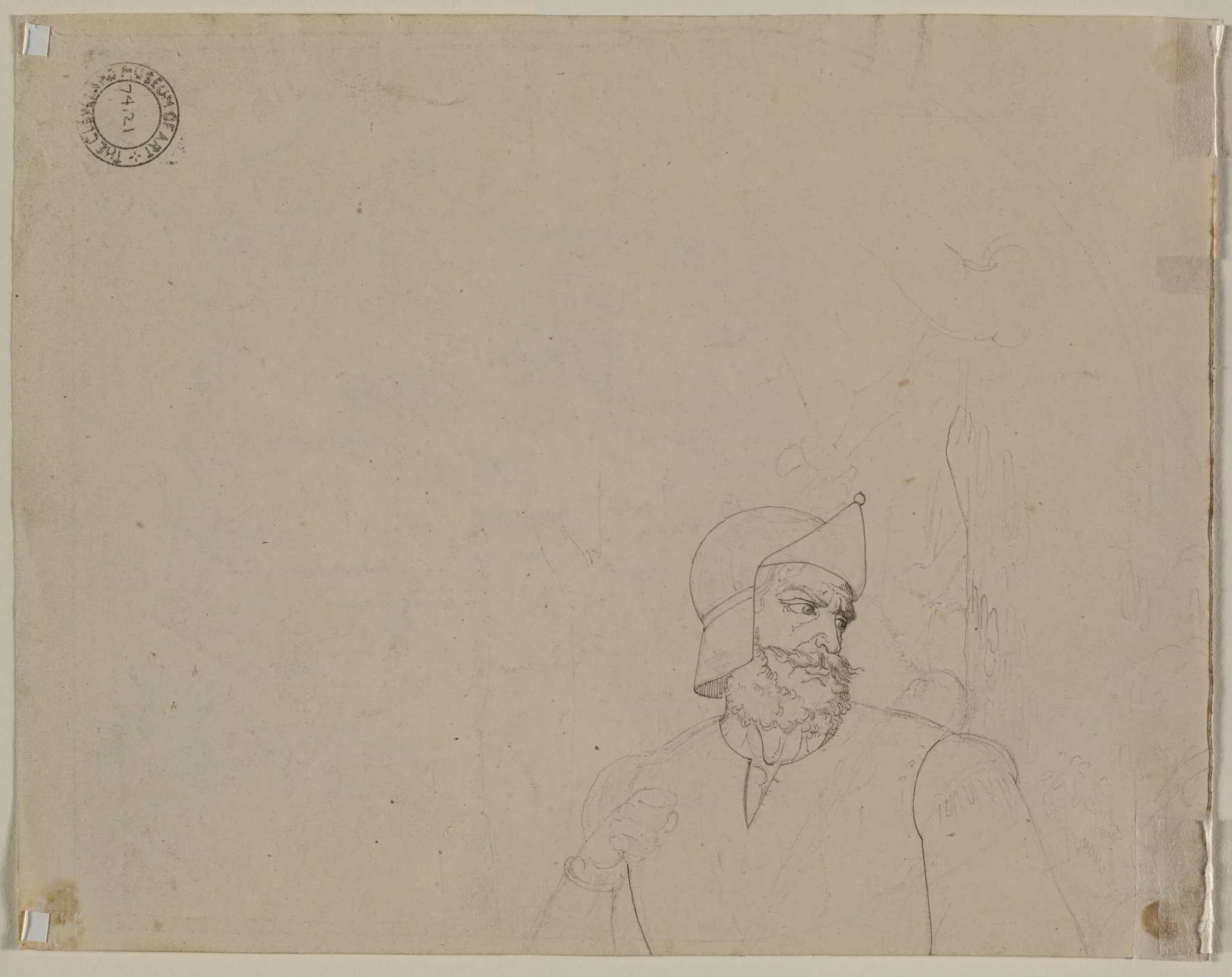 Soldier in a Landscape (verso), by Carl Ludwig Tischbein, 1838