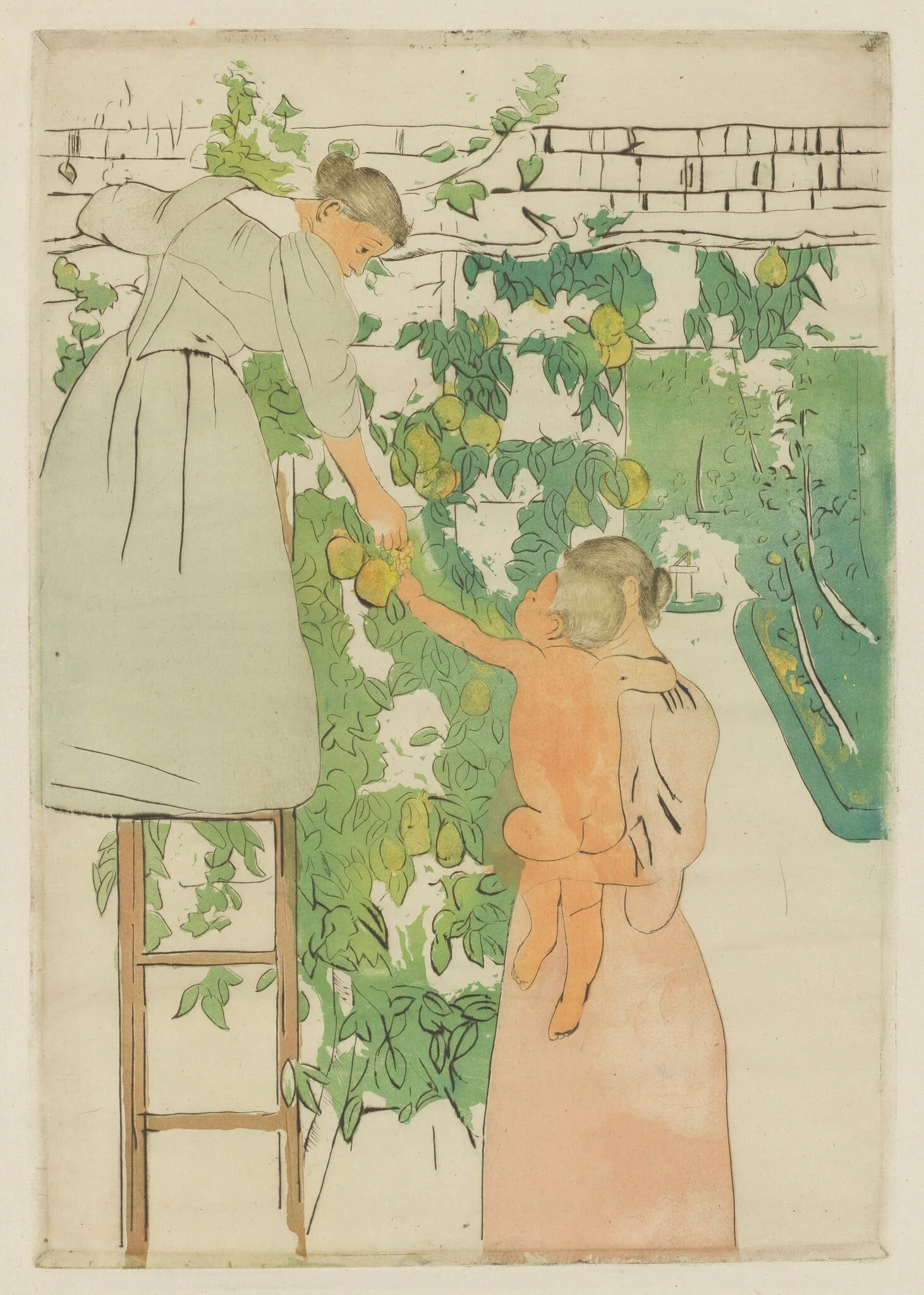 Gathering Fruit, by Mary Cassatt, ink, 1893