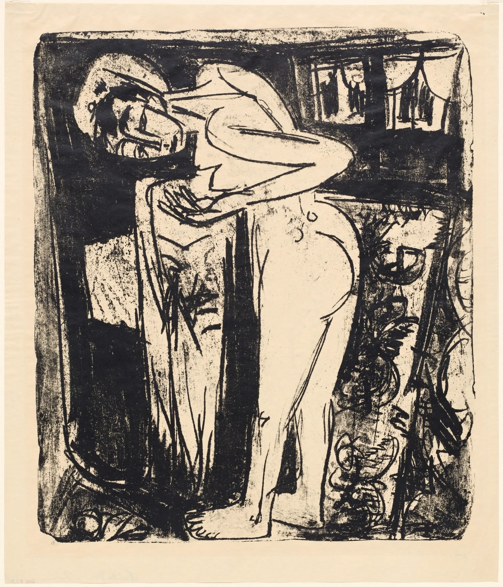Standing Nude in a Room, by Ernst Ludwig Kirchner, ink, 1921