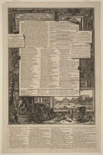 Catalogo delle Opere Date Finora Alla Lvce Da Gio Battista Piranesi