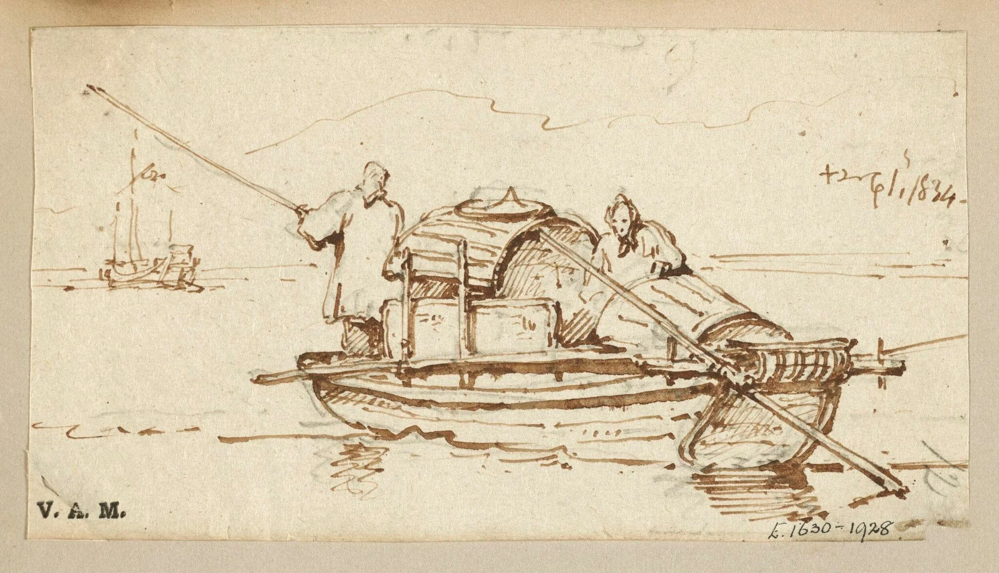 A Tanka boat with two boatwomen, by George Chinnery, 6