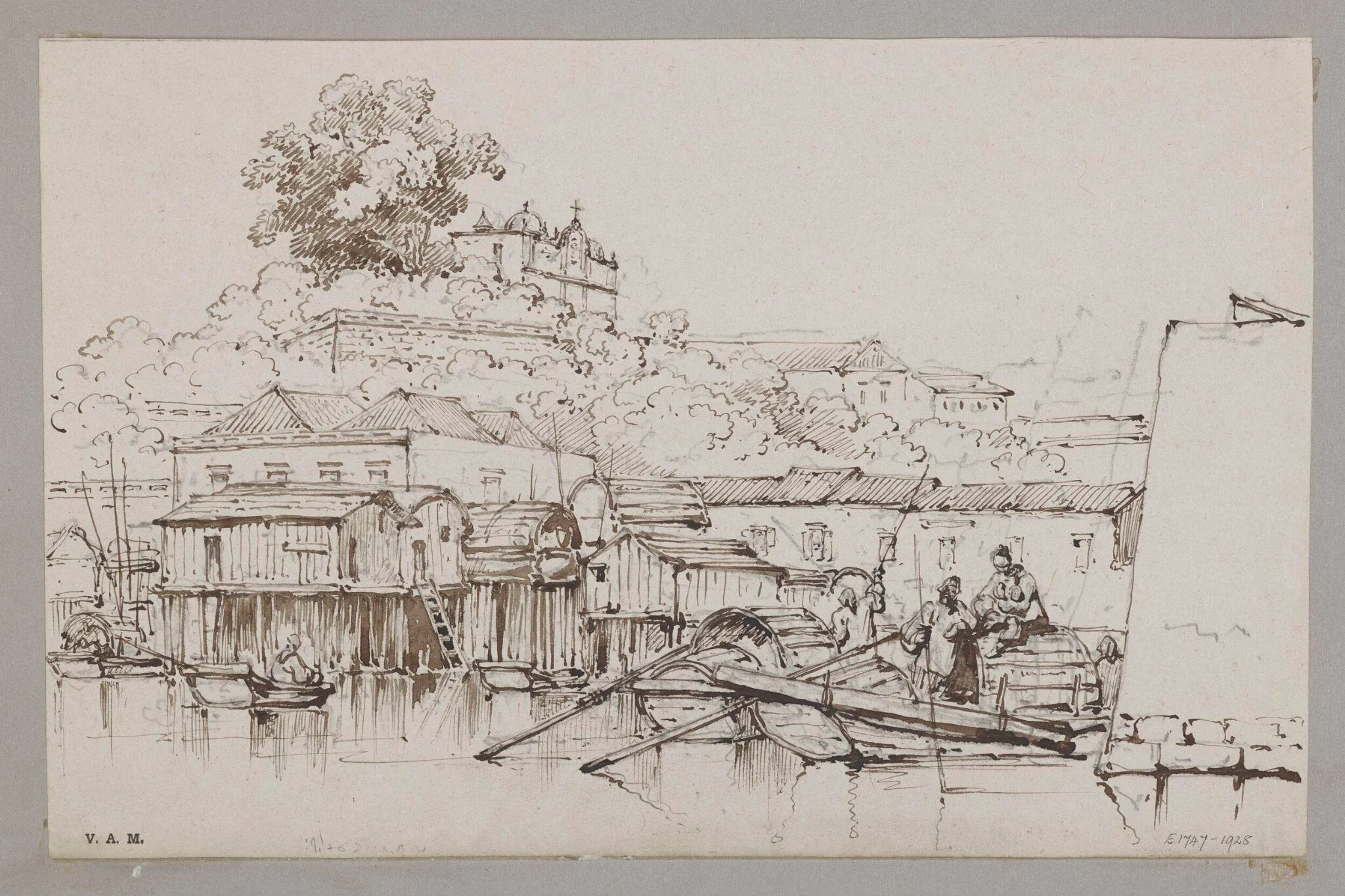 College of San José from the adjacent boat-village, Macao, by George Chinnery, 19