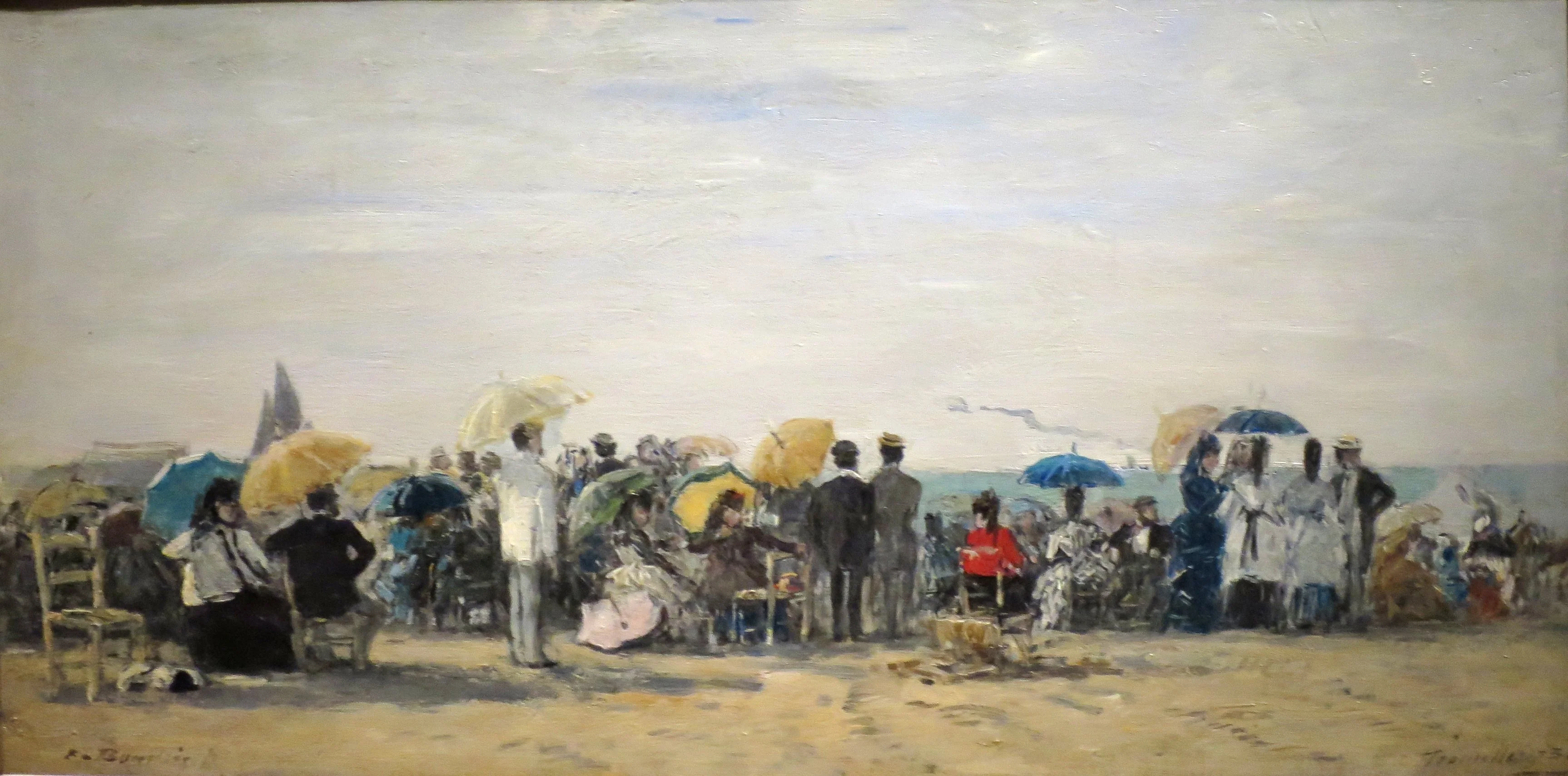 Beach at Trouville, by Eugène Boudin, oil, 1873