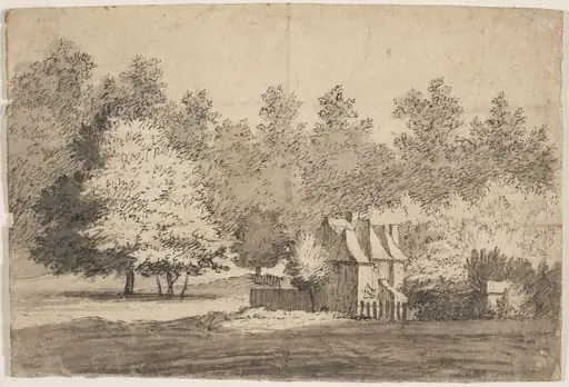 A cottage set among trees