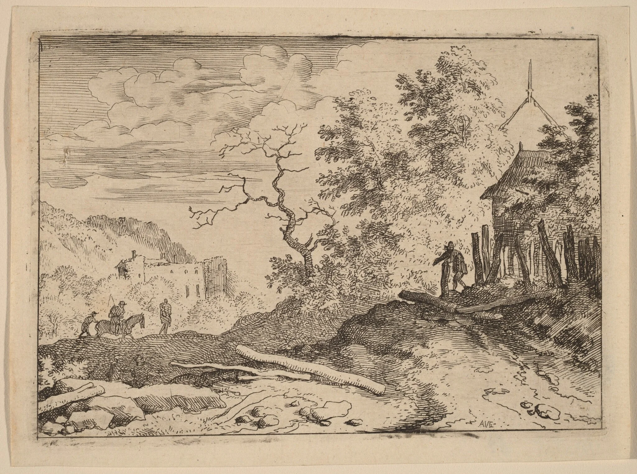 Hut with the Remains of a Hedge, by Allart van Everdingen, ink, 1650