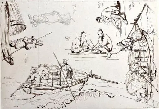  Tanka boats at sea, with other drawings