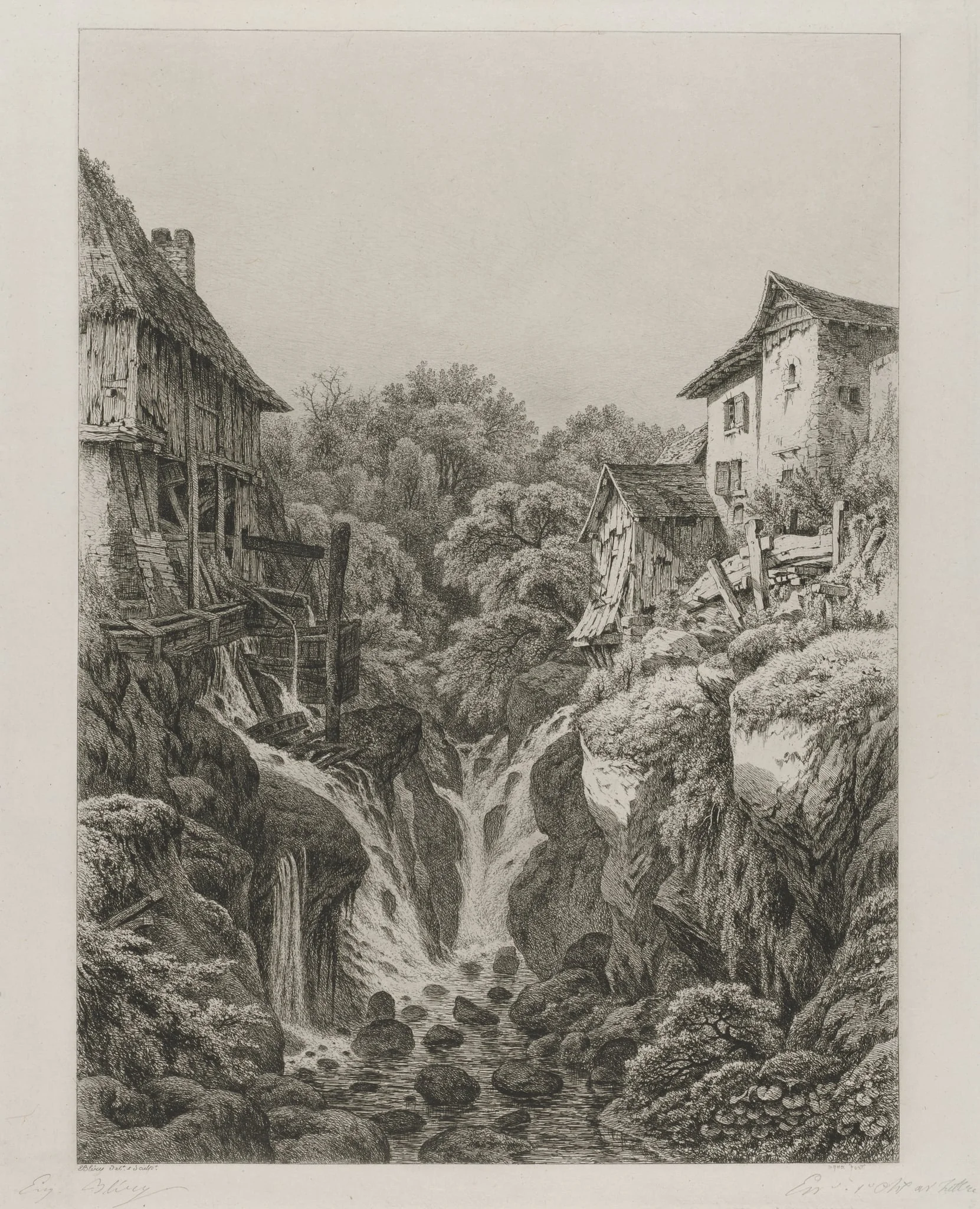 The Mill and Waterfall of Grésy near Aix-les-Bains, by Eugène Blery, 1856