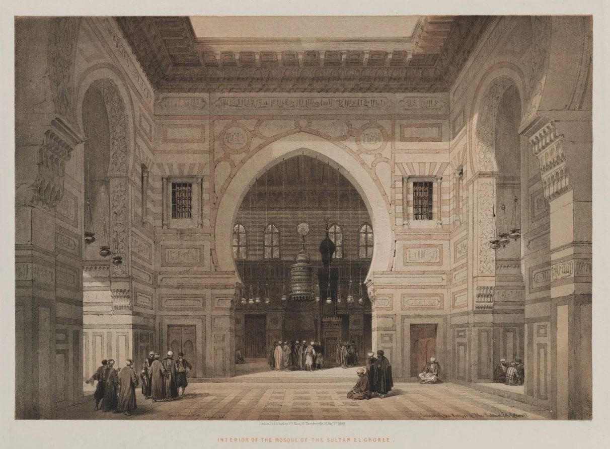 Egypt and Nubia, Volume III:  Interior of the Mosque of the Sultan El Ghoree, by Louis Haghe, 1849