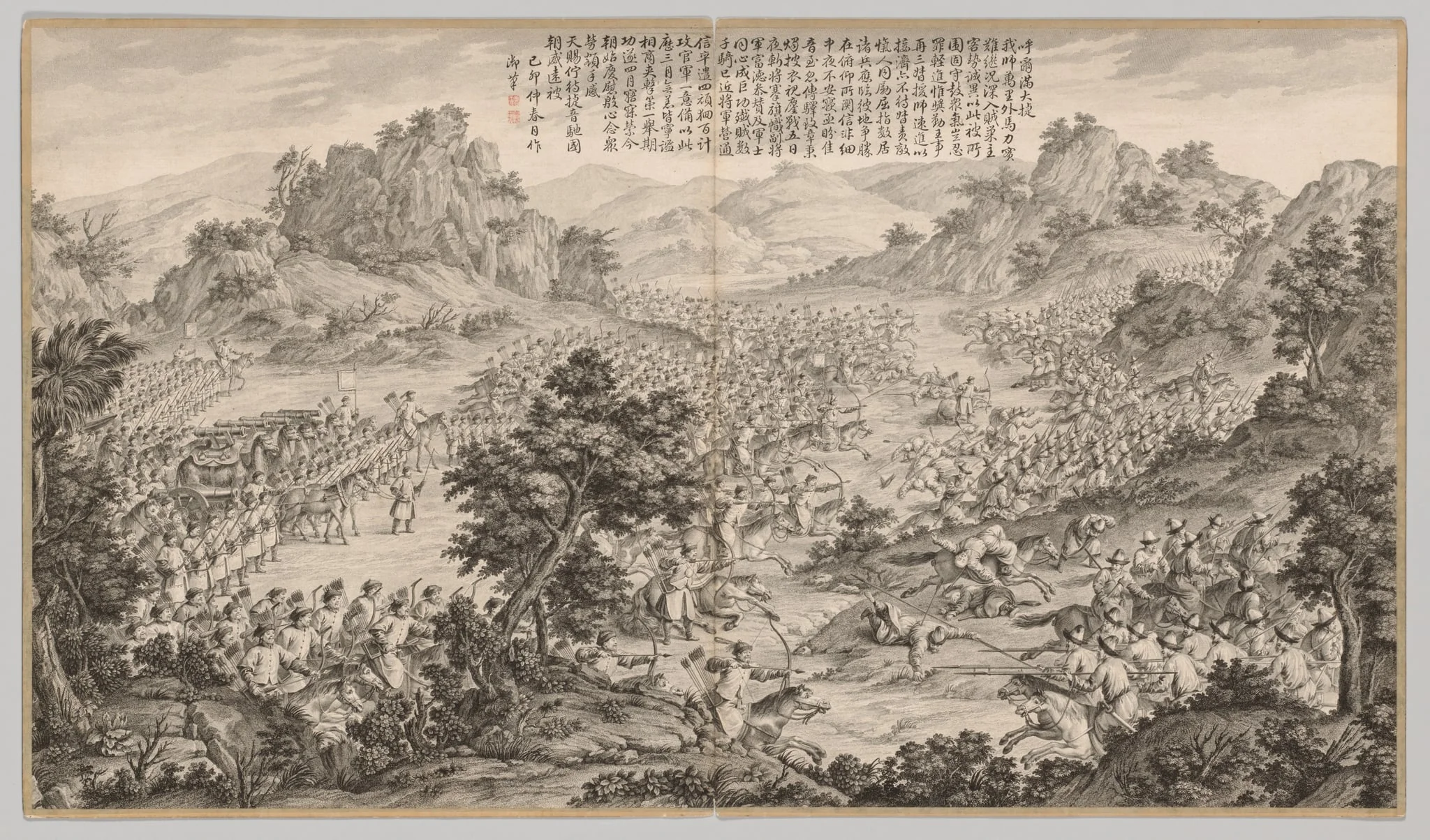 Great Victory at Hu'erman: from Battle Scenes of the Quelling of Rebellions in the Western Regions, with Imperial Poems, by Jean Damascene Sallusti, 1770