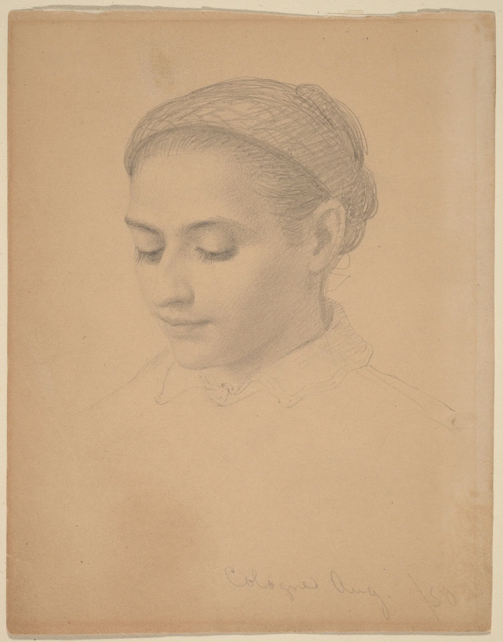 Head of a Young Woman, by Eastman Johnson, graphite, 1850