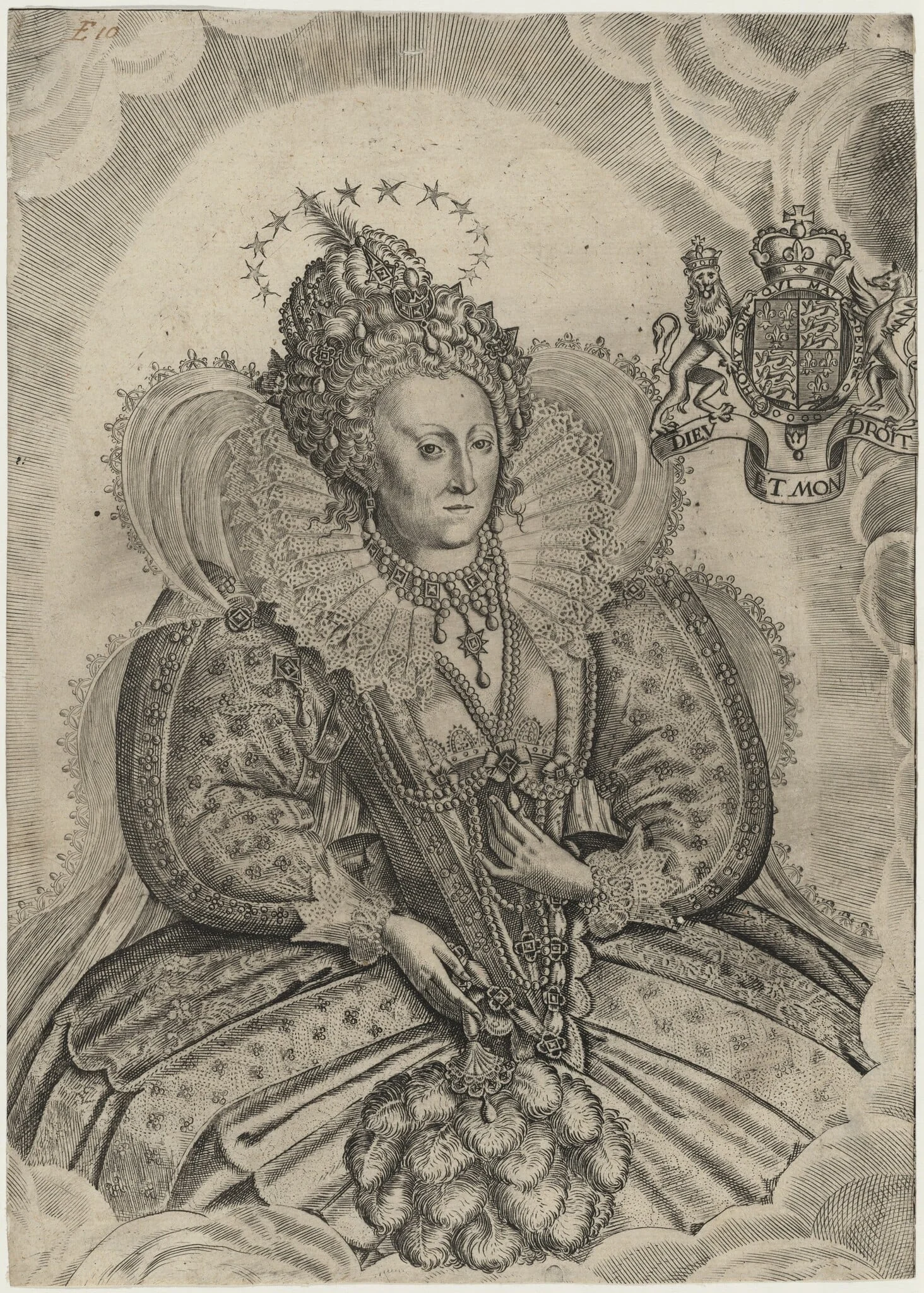 Queen Elizabeth, by Francis Delaram, ink, 1630