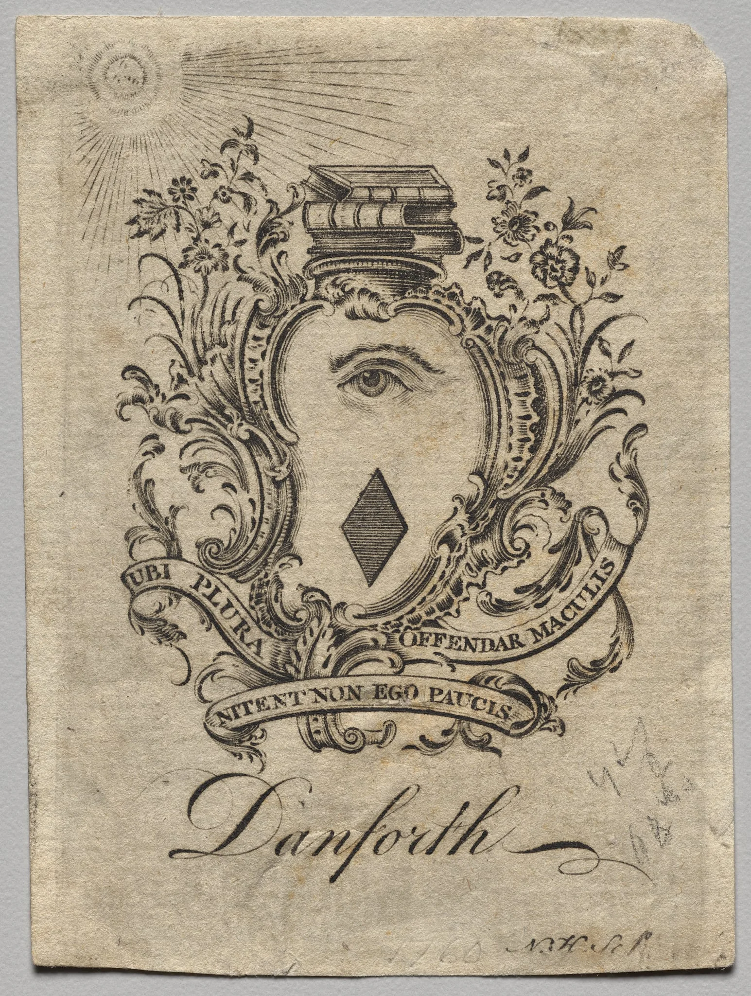 Bookplate:  Coat of Arms with Danforth inscribed, by Nathaniel Hurd, 1764