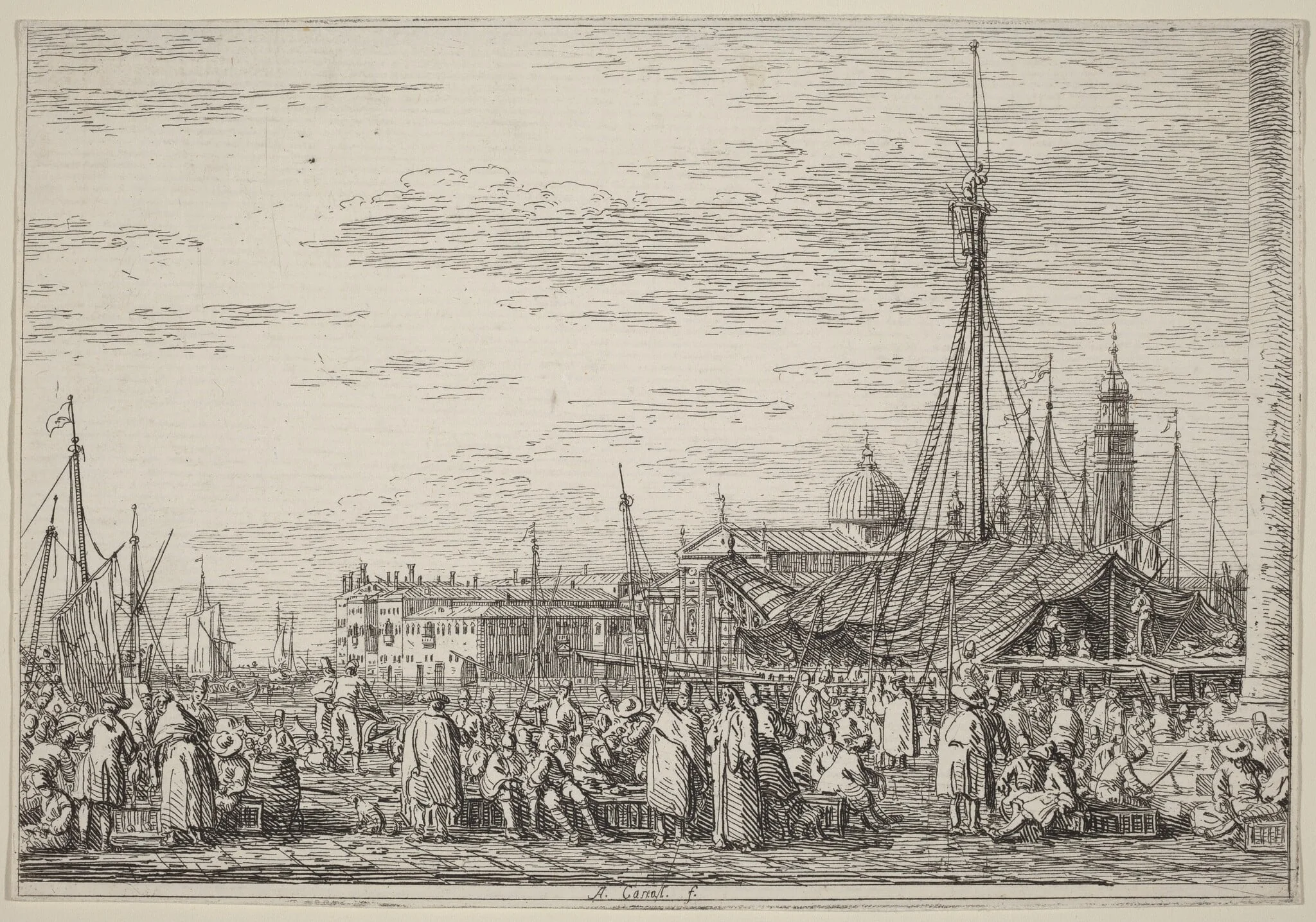 The Market on the Molo, by Canaletto, ink, 1740
