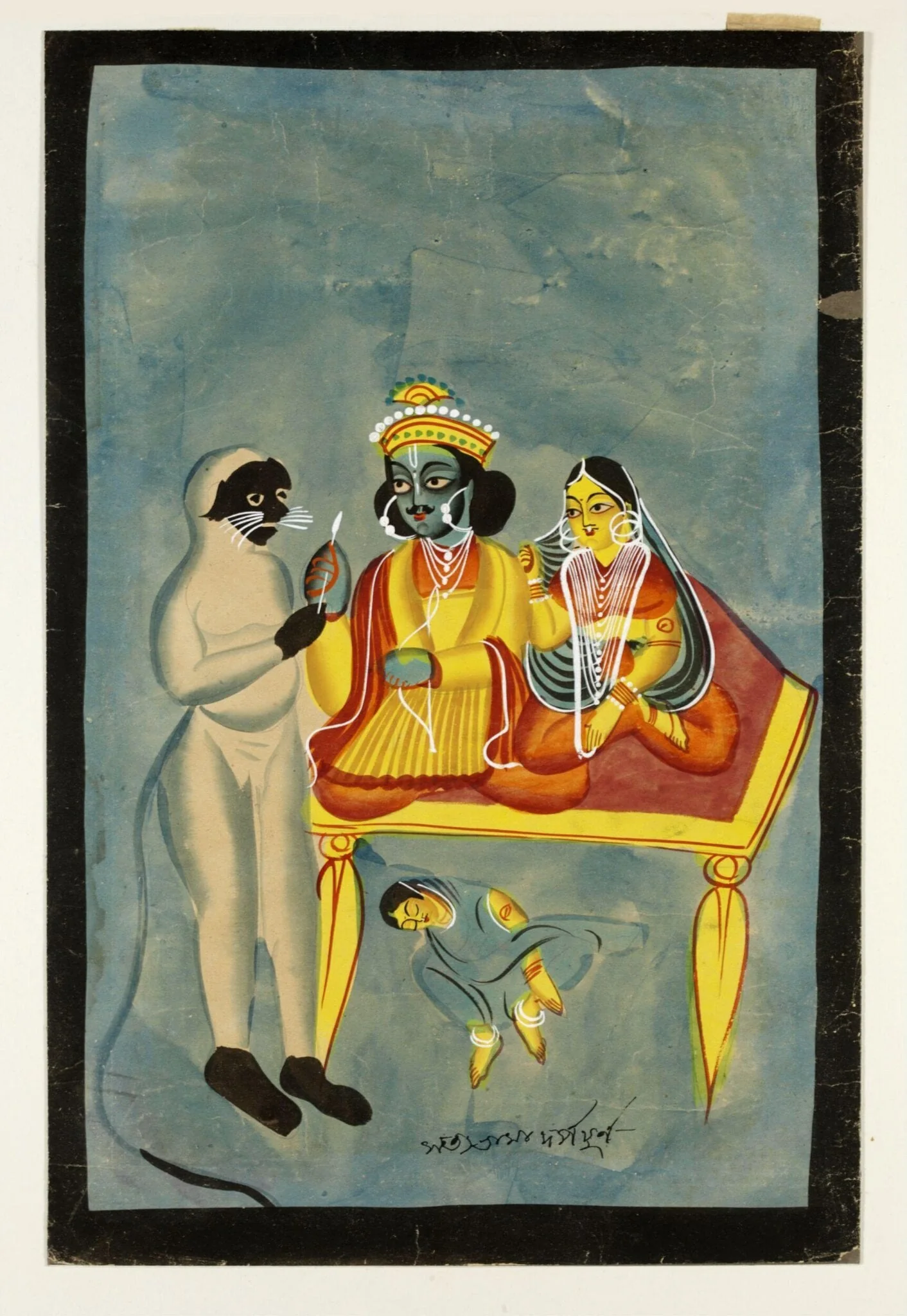 Rama and Sita, Hanuman and Satyabhama, by Unknown, paint, 1885