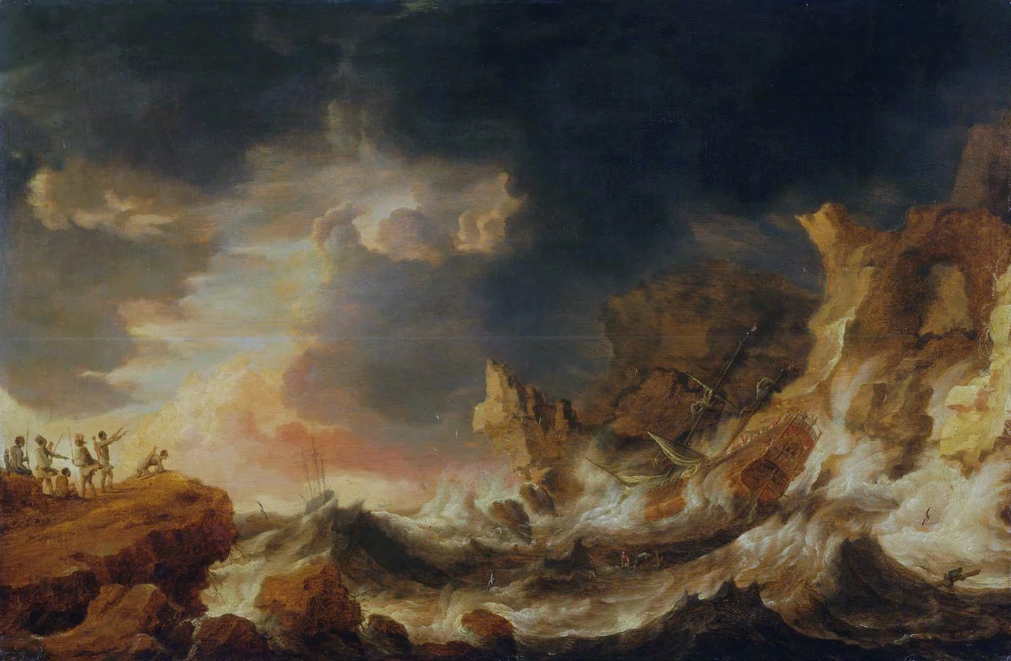 Shipwreck on a Rocky Coast, by Bonaventura Peeters, oil, 1640
