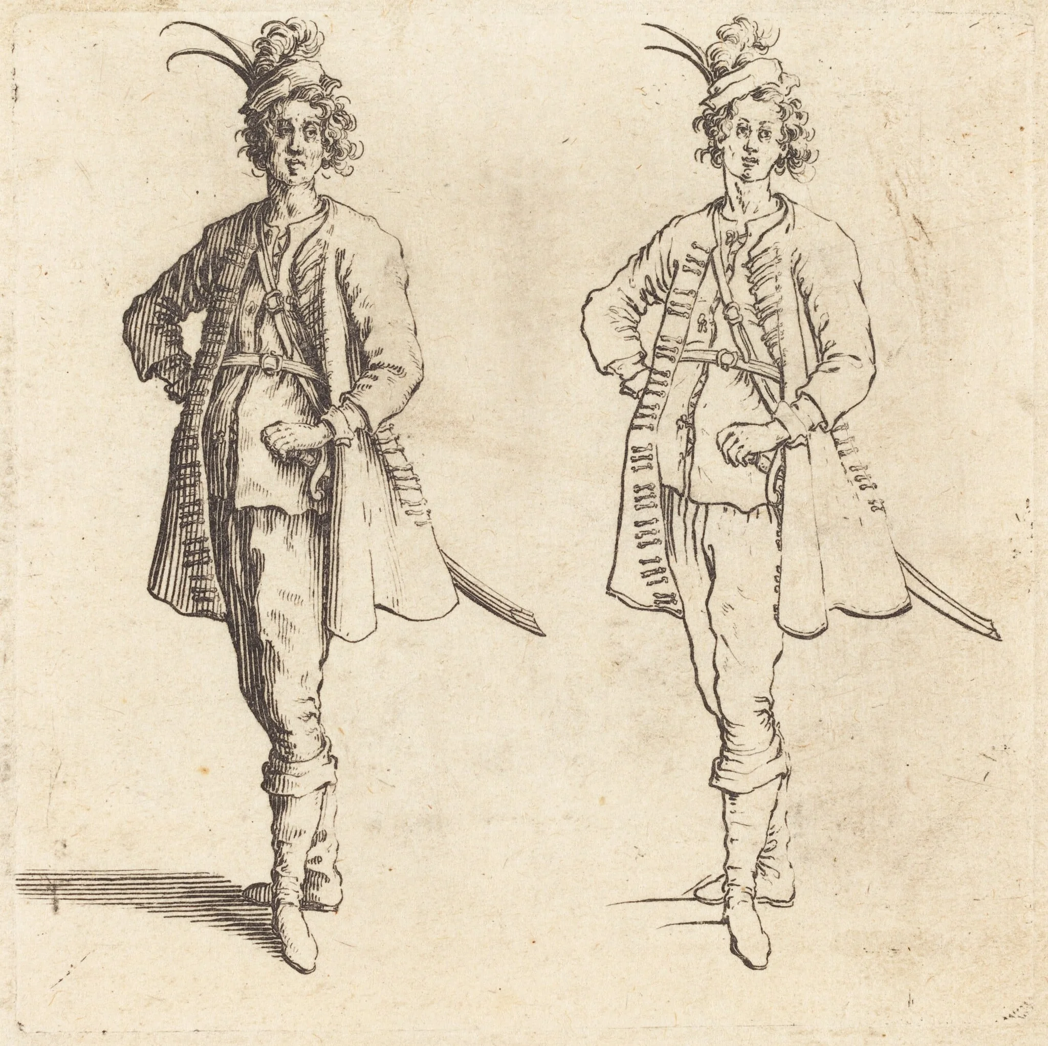 Officer, Front View, by Jacques Callot, ink, 1622