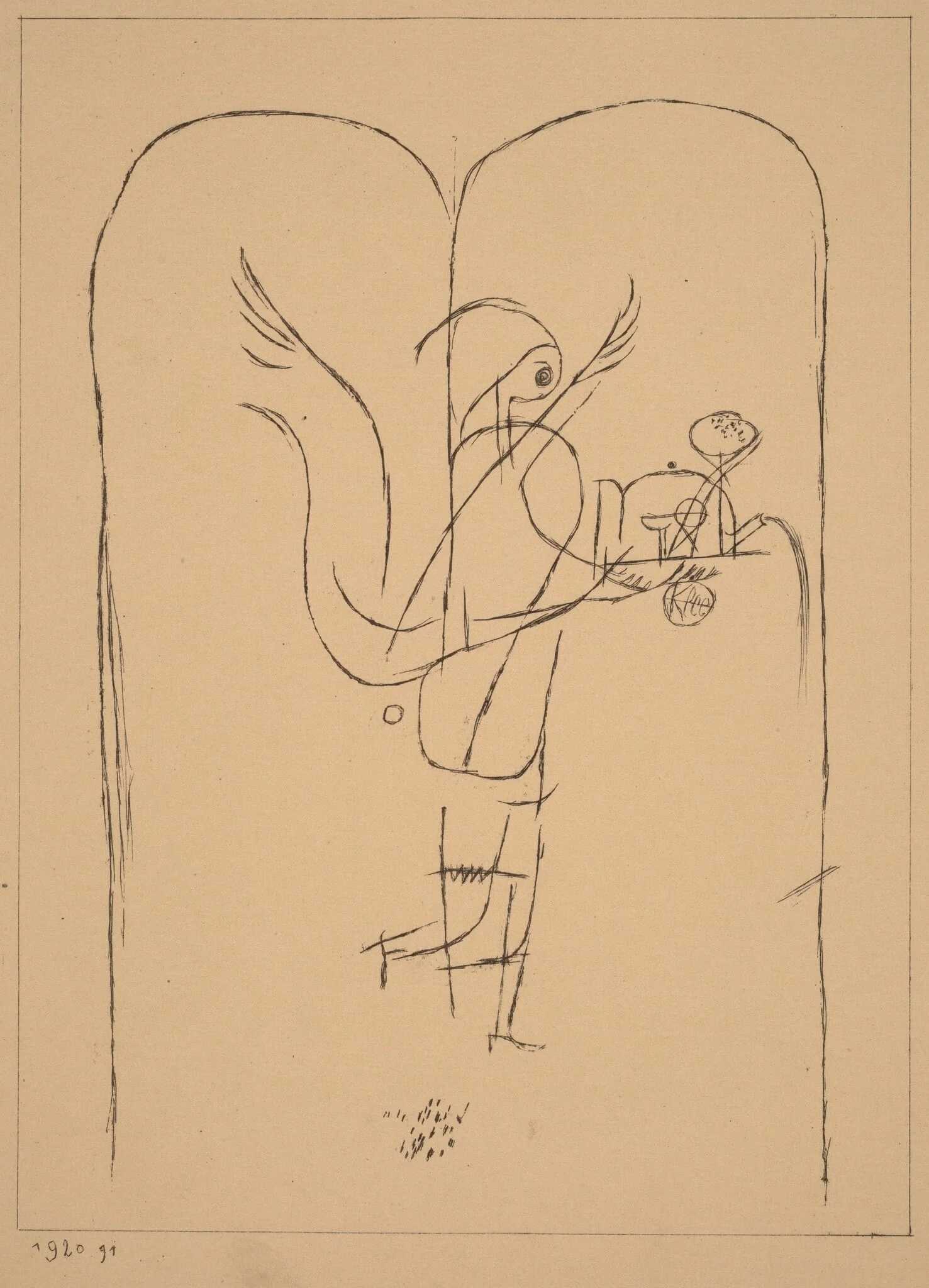 A Genius Serves a Small Breakfast (Ein Genius serviert ein kleines Frühstück), by Paul Klee, ink, 1920