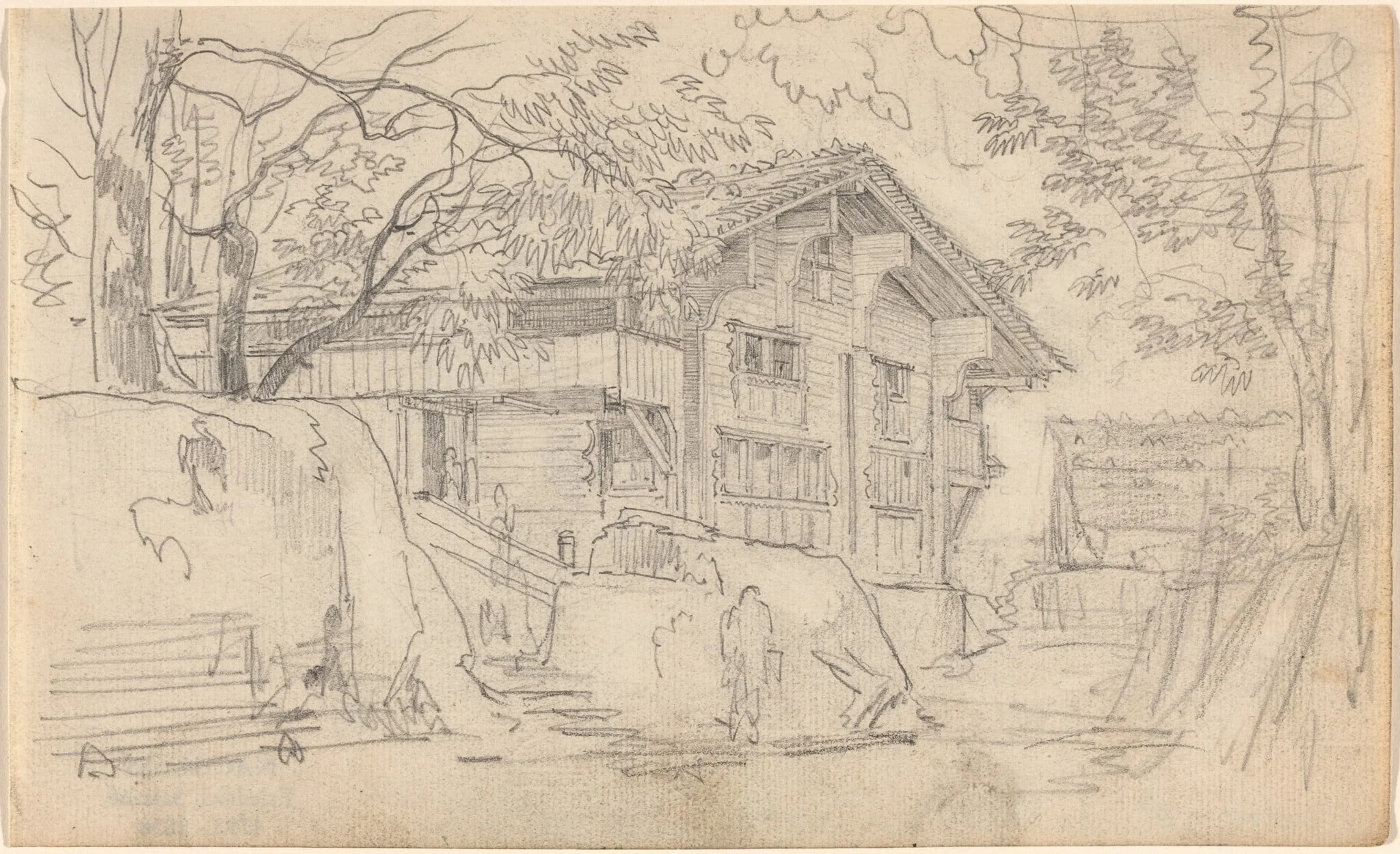 Courtyard of a Swiss Country House, by Friedrich Salathé, graphite, 1826