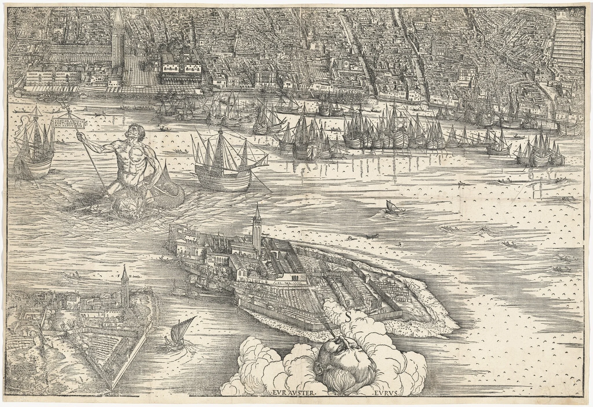 View of Venice [lower center block], by Jacopo de' Barbari, ink, 1500