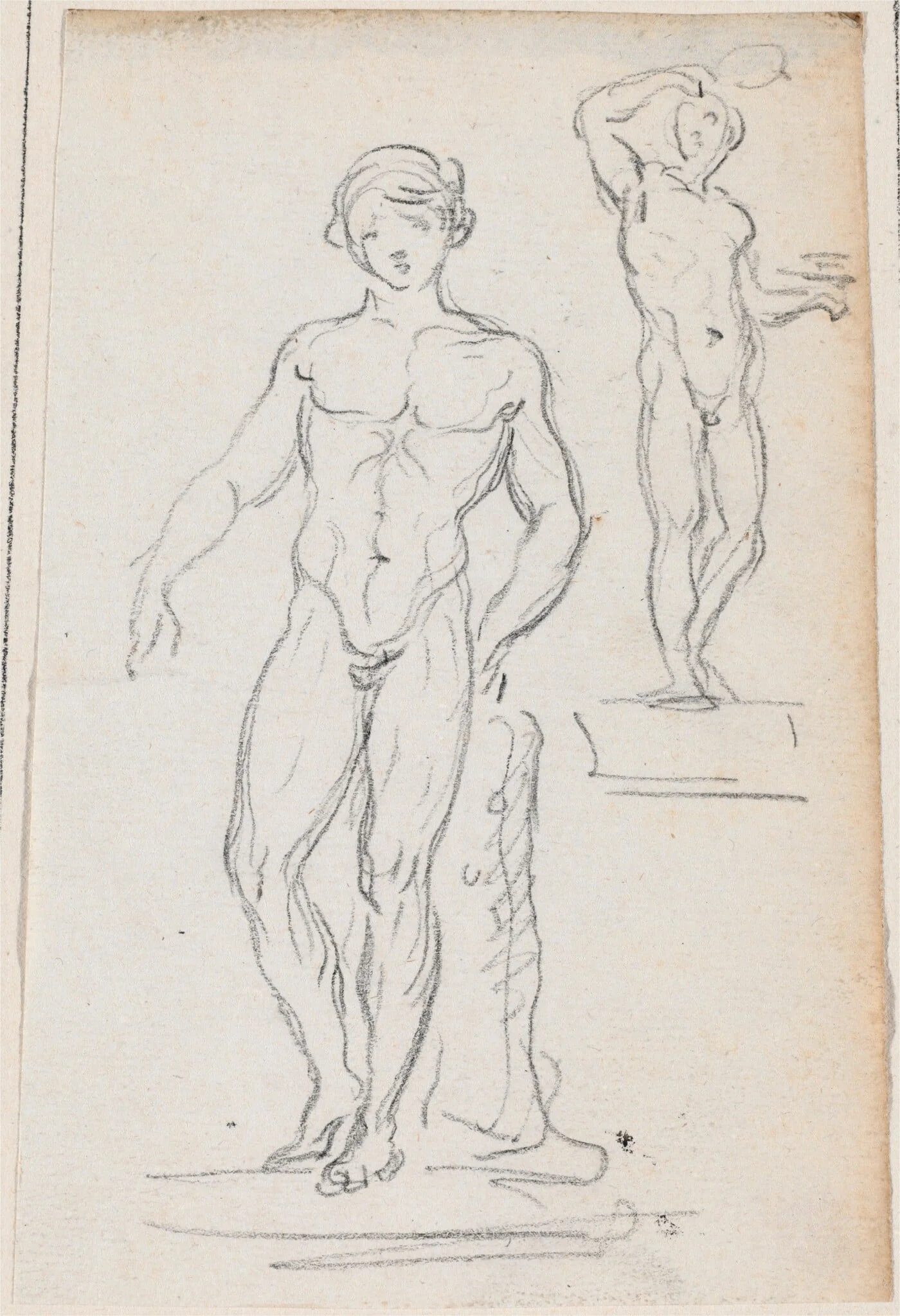 Two Statues of Male Nudes, by Hubert Robert, chalk, 1760