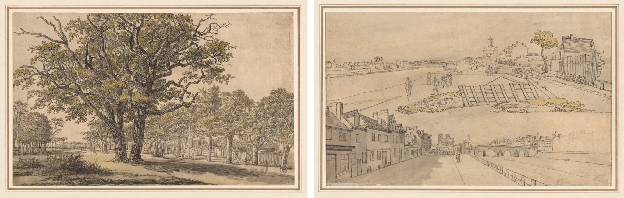 Landscape (recto) Two Views of Paris (verso), by Georges Michel, 1804