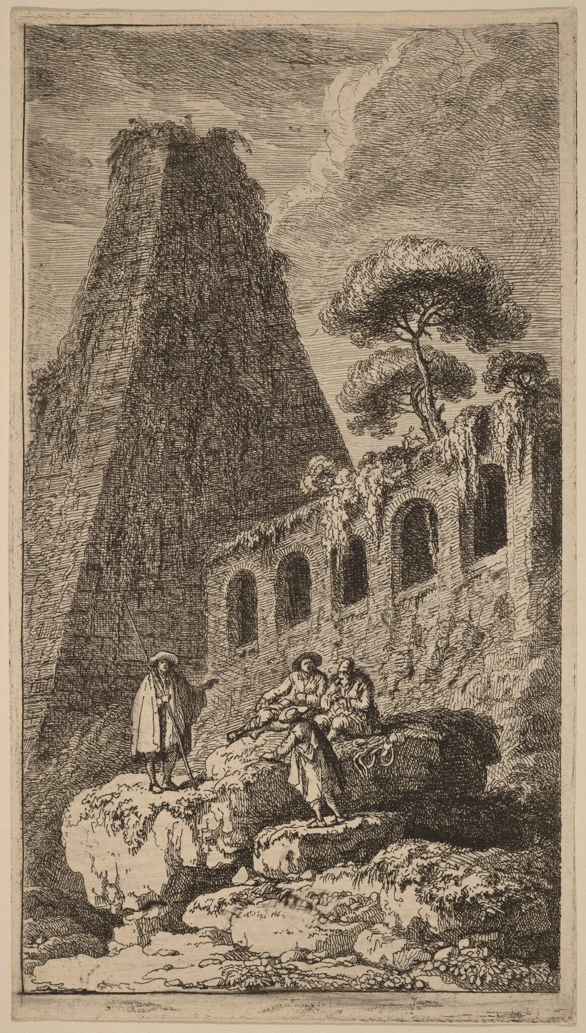 The Pyramid of Sesto near the Gates of St. Pauli in Rome, by Franz Edmund Weirotter, ink, 1764