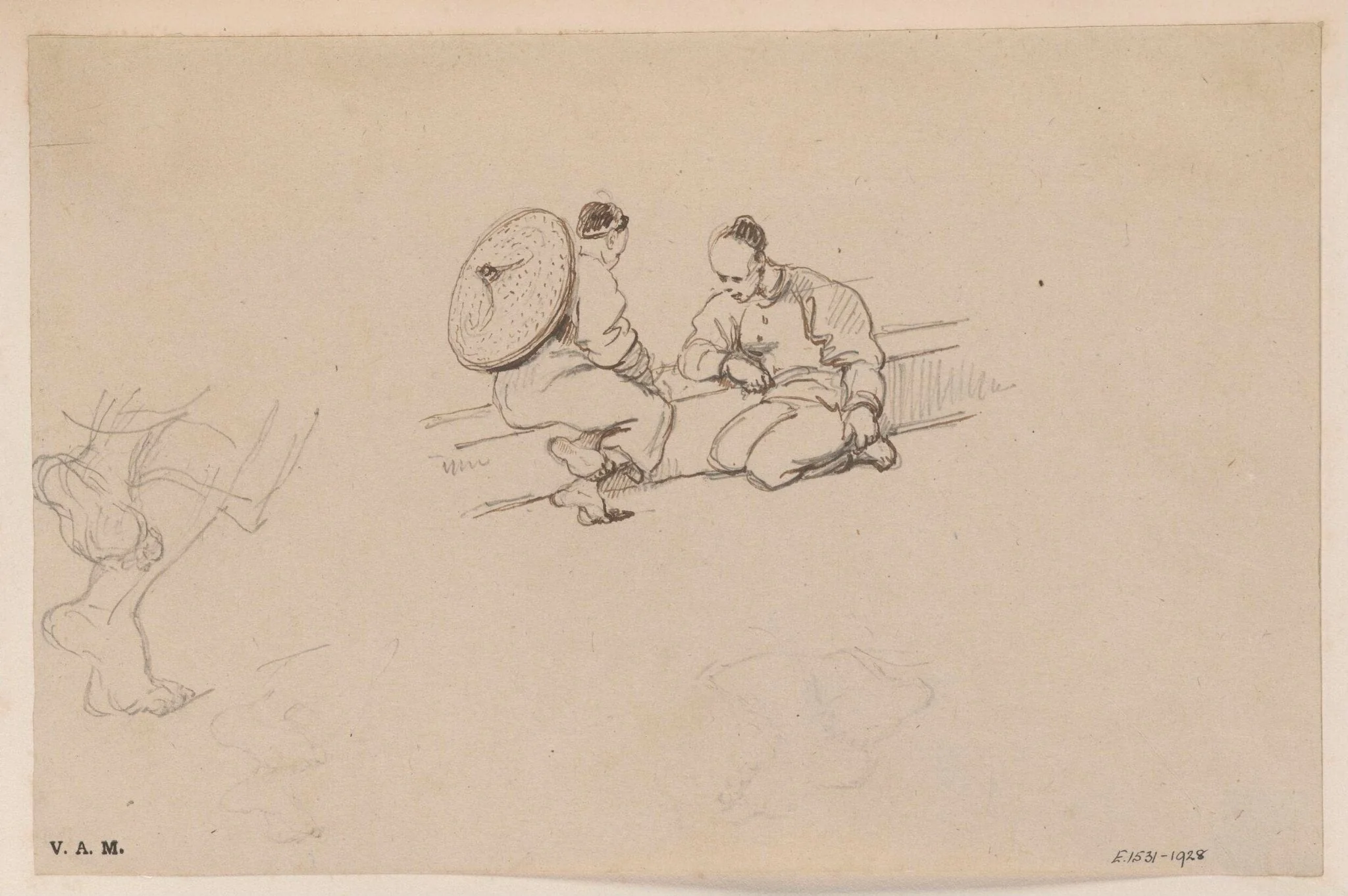Two Chinese men on a step, by George Chinnery, 19