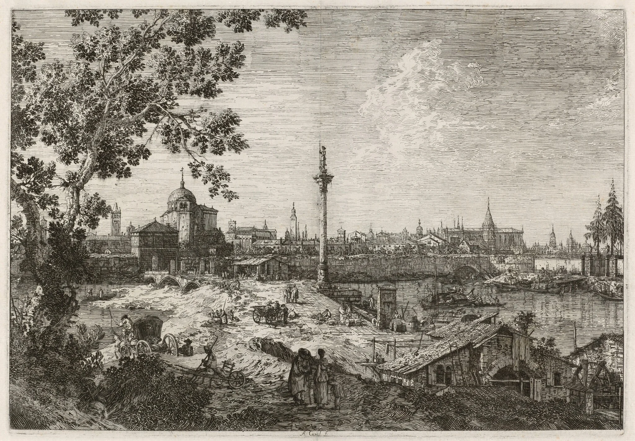 Imaginary View of Padua, by Canaletto, ink, 1740