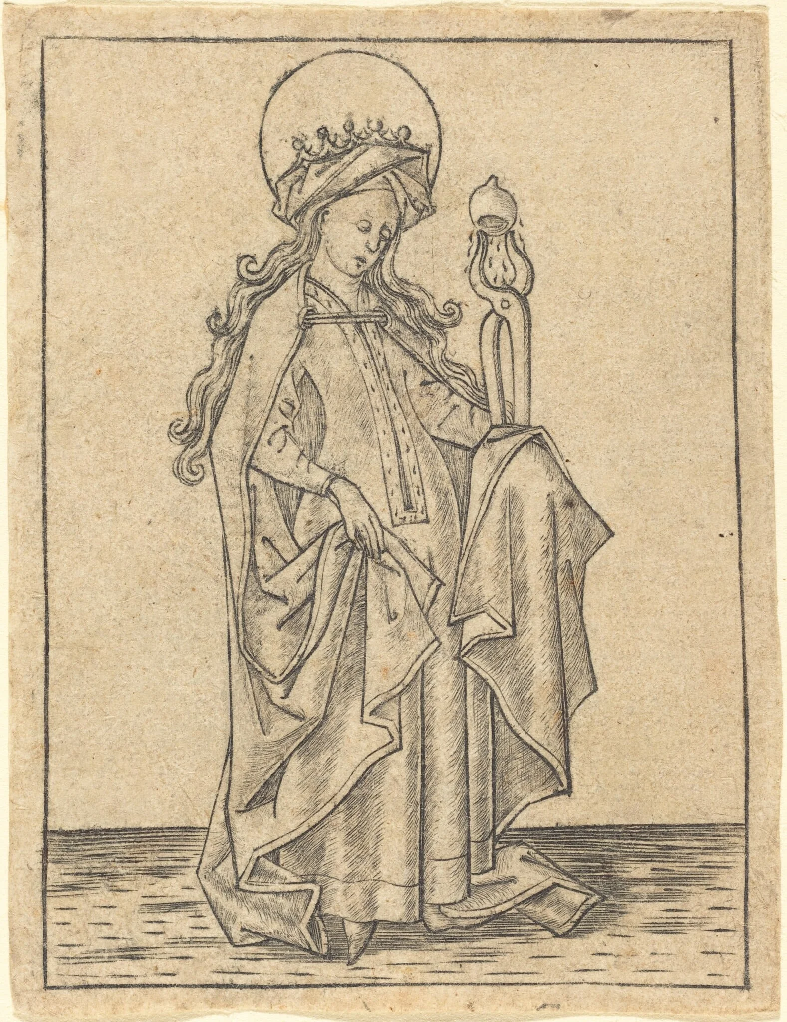 Saint Agatha, by Israhel van Meckenem, ink, 1465
