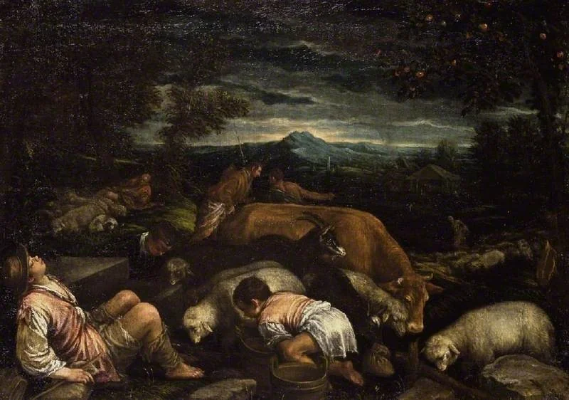 Landscape with Shepherds, by Francesco Bassano the Younger, oil, 1589