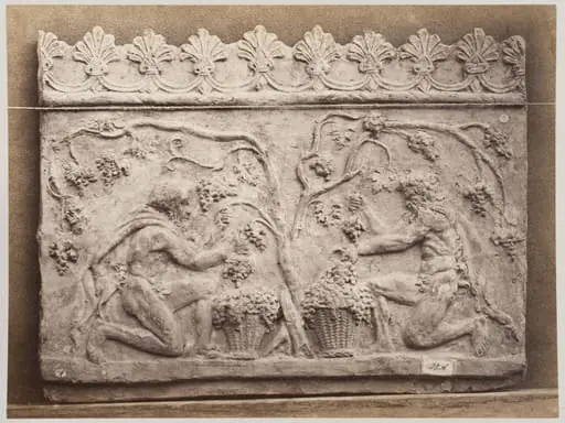 Bas-relief portion of a frieze of two satyrs in terra cotta