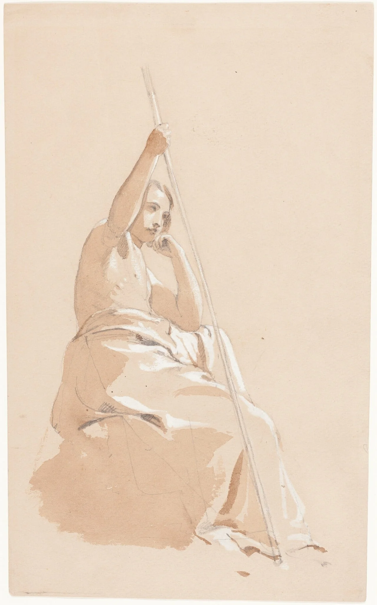Seated Youth with a Staff, by William Etty, graphite, 1815