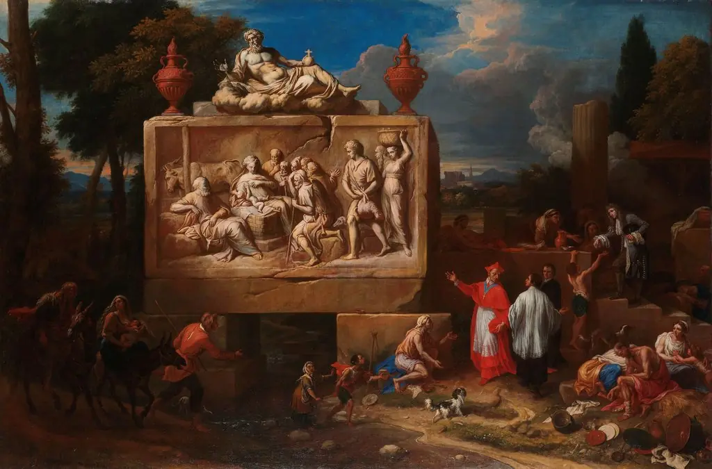 Fantasy landscape with Saint Carlo Borromeo
