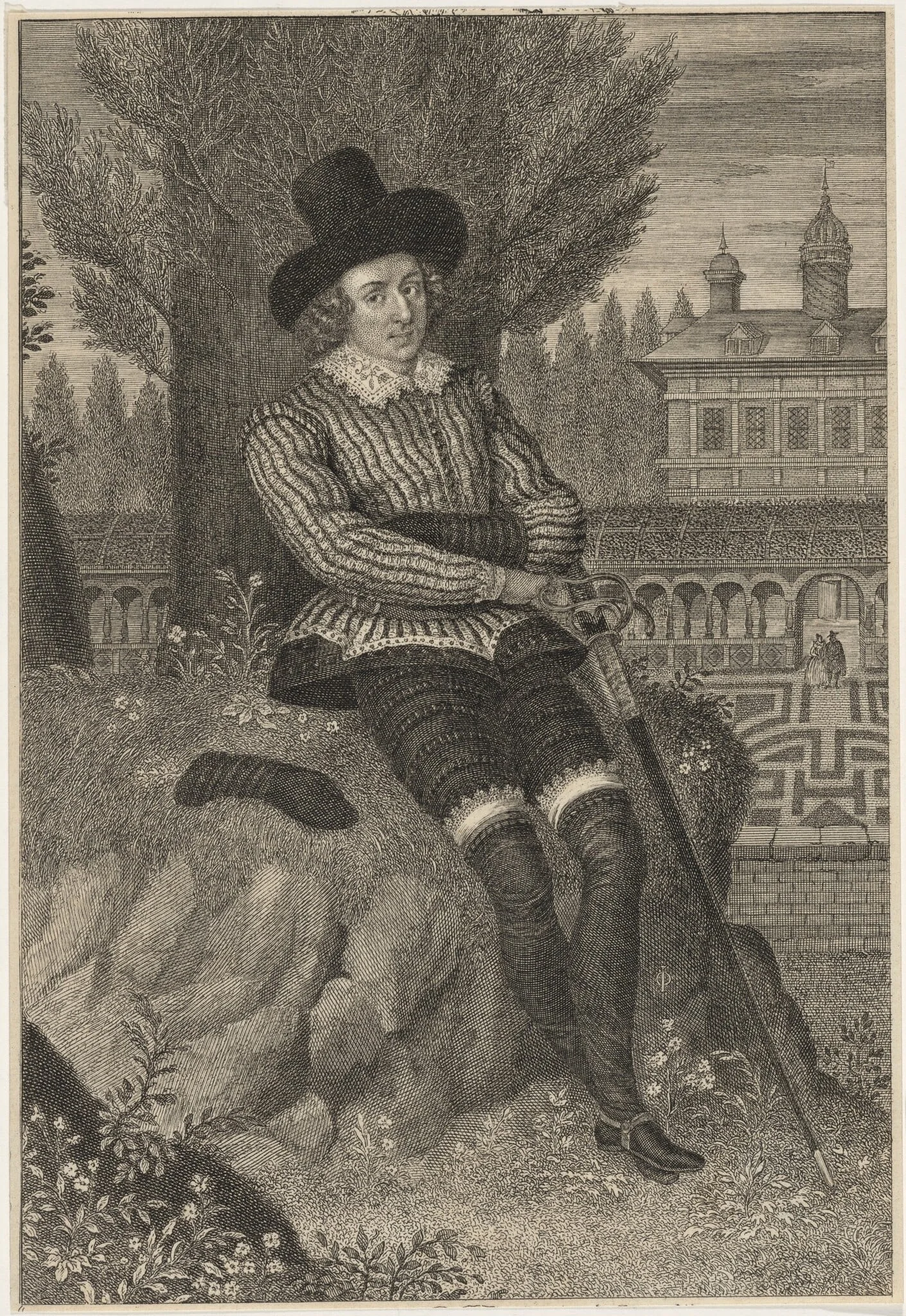 Sir Philip Sidney, Soldier and Poet, by George Vertue, ink, 1745