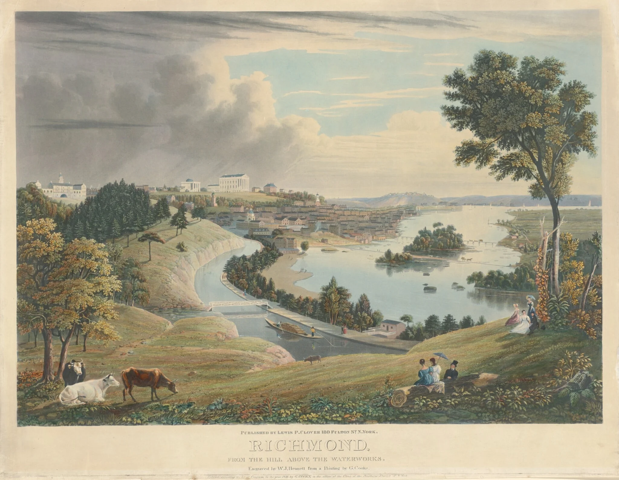 Richmond: From the Hill above the Waterworks, by William James Bennett, ink, 1834