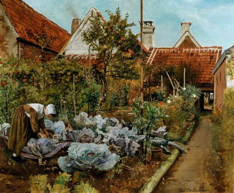A Flemish Kitchen Garden: La coupeuse des choux, by Henri de Braekeleer, oil, 1864