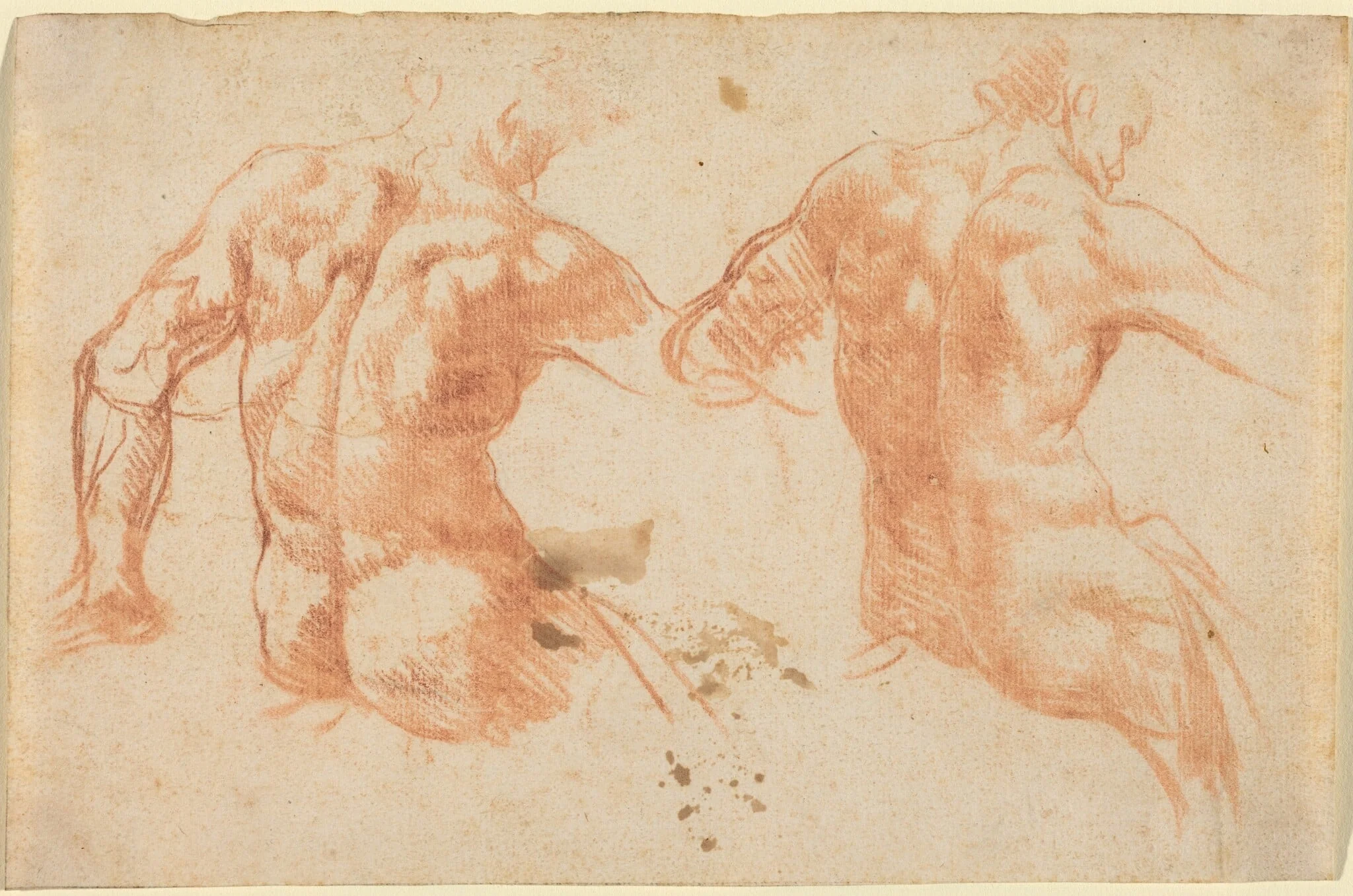 Two Nudes, by Italian 17th Century, chalk, 1601