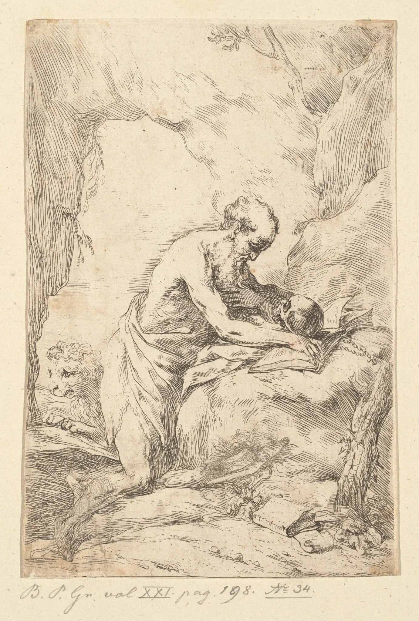 Saint Jerome, by Bartolomeo Biscaino, ink, 1654
