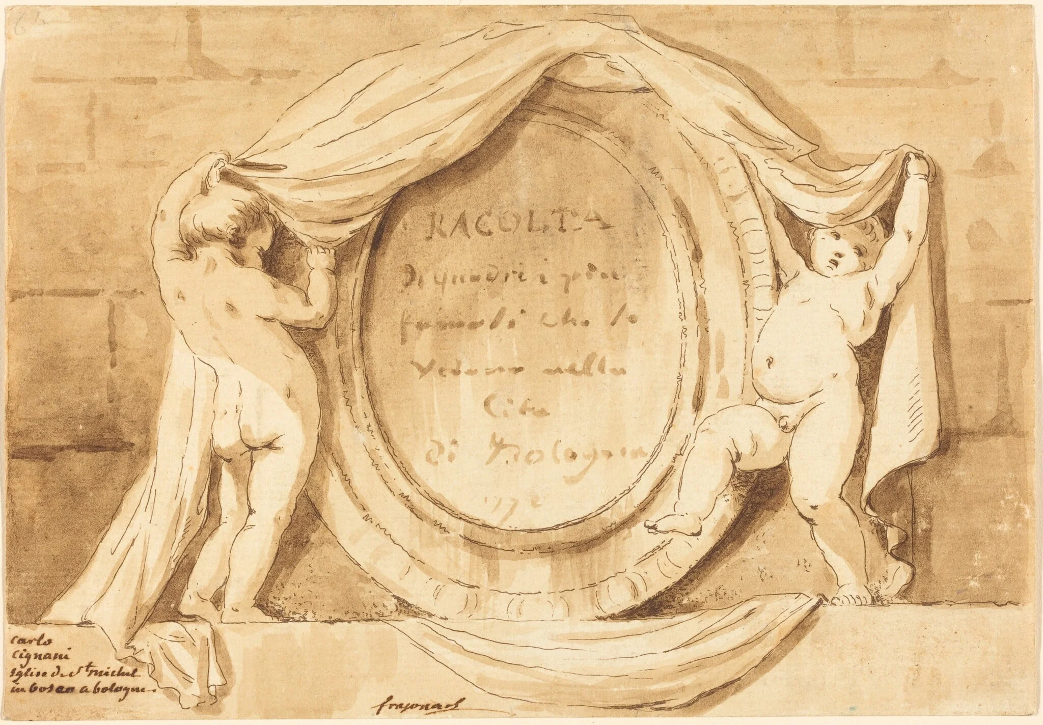 Title Page: Oval Design from the Church of San Michele de Bosco, Bologna, by Jean-Claude-Richard, Abbé de Saint-Non, ink, 1772