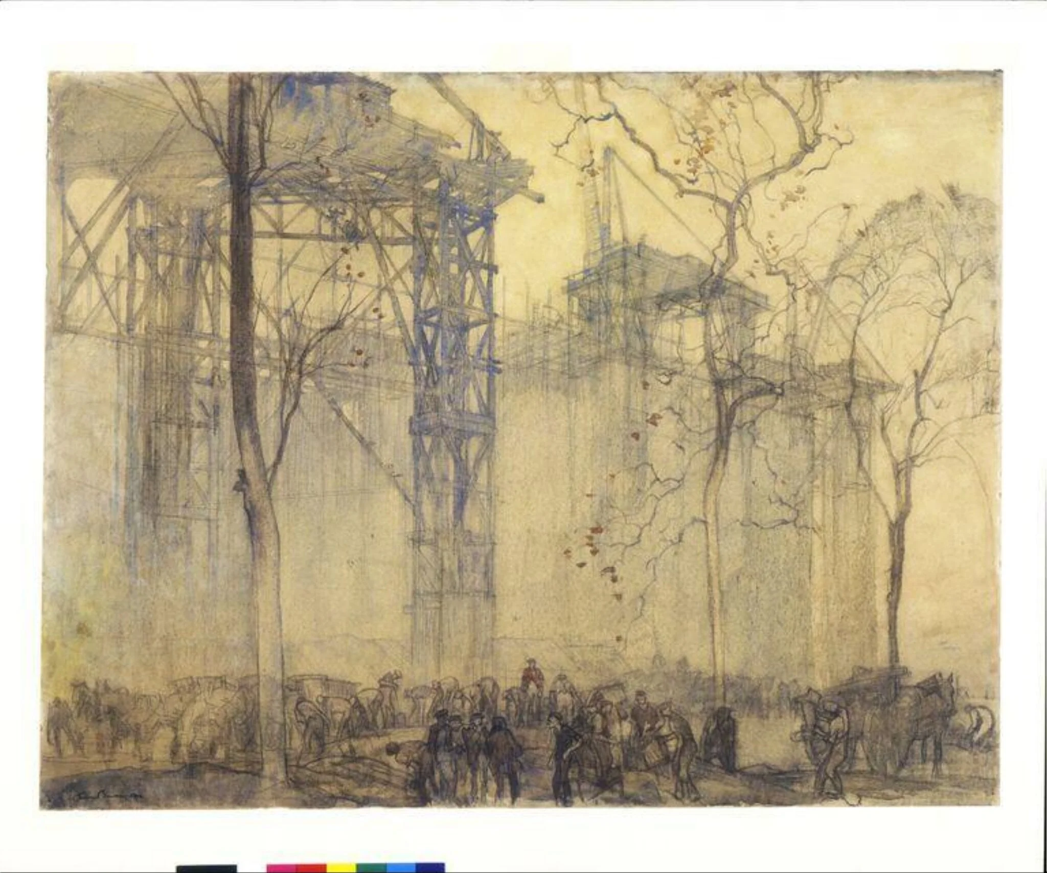 Building the Victoria and Albert Museum, by Frank Brangwyn, watercolor, 1904