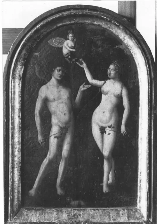 The Fall of Man: Eva offers the fruit to Adam (Genesis 3:6)