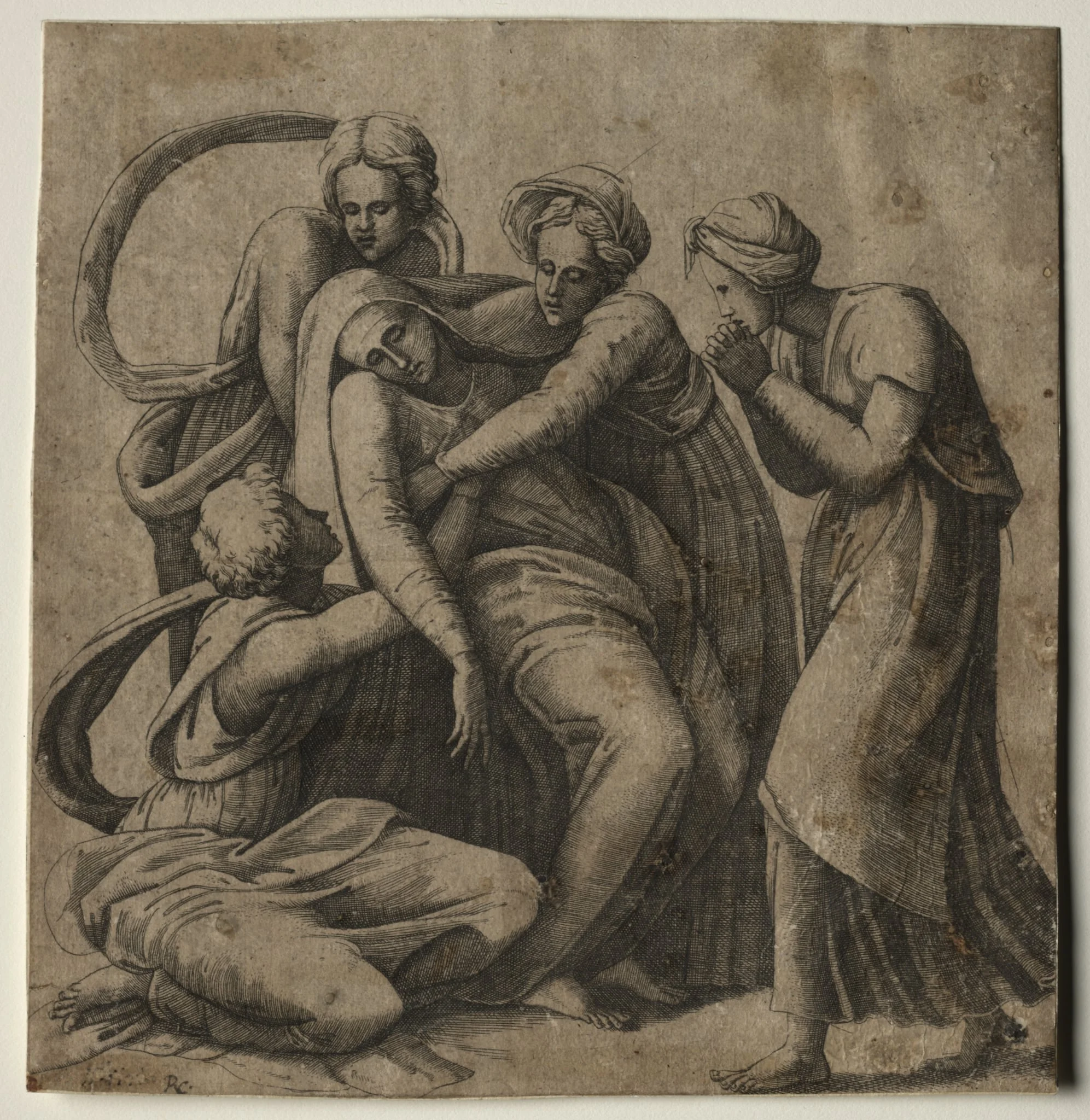 The Virgin Fainting in the Arms of Three Holy Women, by Giulio Bonasone, 1504