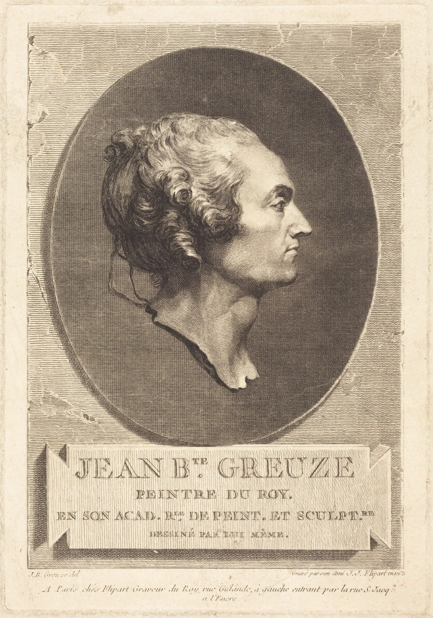 Jean-Baptiste Greuze, by Jean-Jacques Flipart, ink, 1750