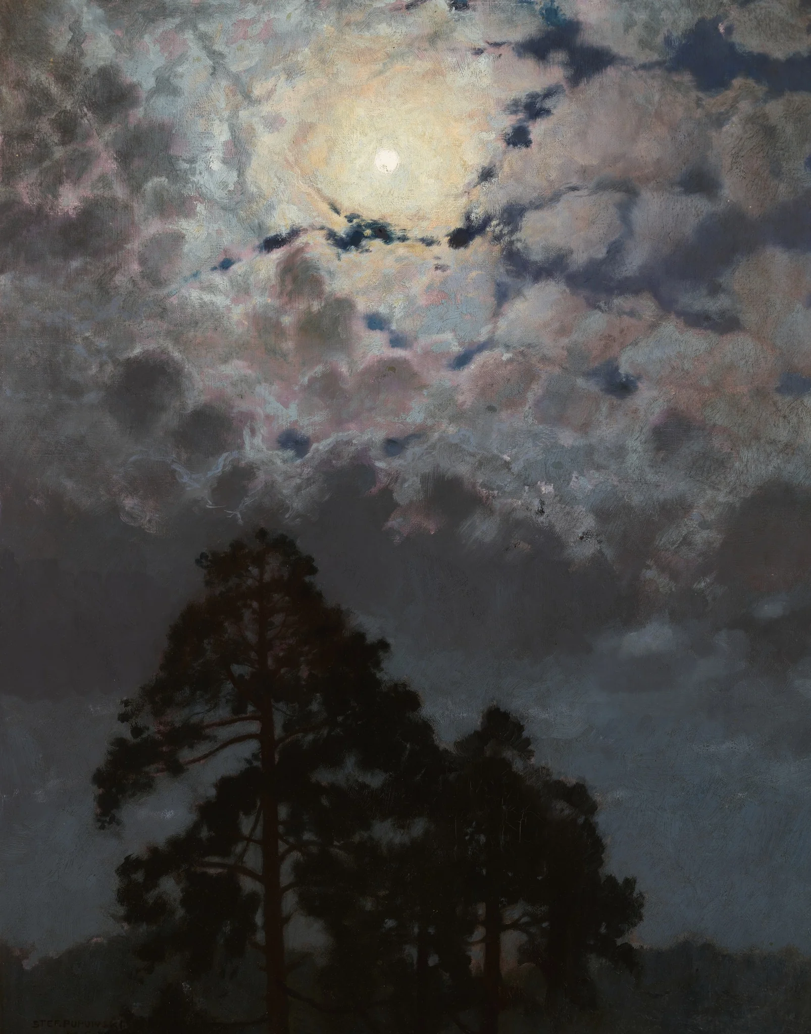 Pines, by Stefan Popowski, oil, 1900