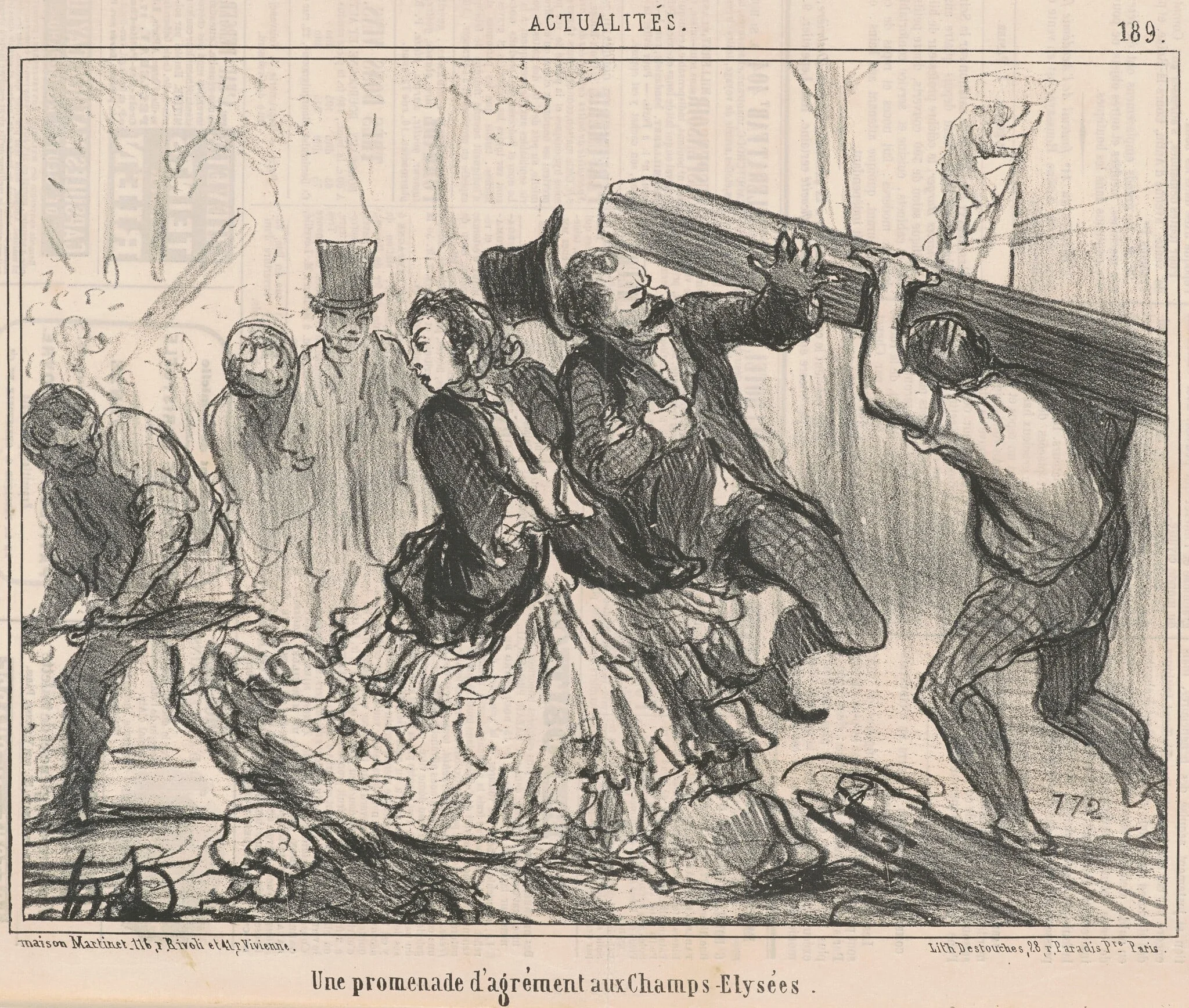 Une promenade d'argrément aux Champs-Elysées, by Honoré Daumier, ink, 1855
