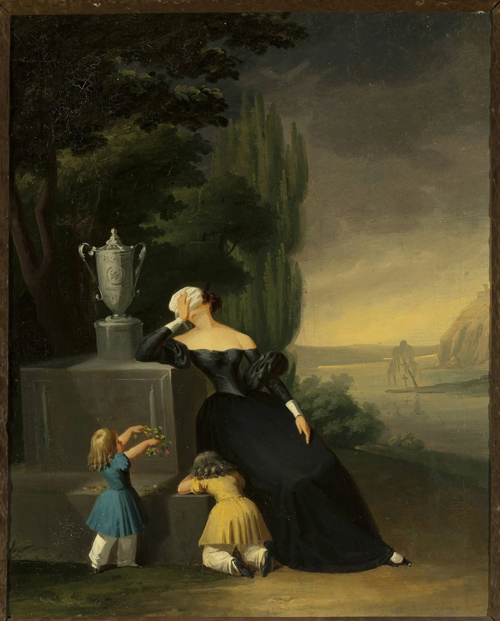 Widow with a child at her husband's grave, by Wincenty Smokowski, oil, 1845