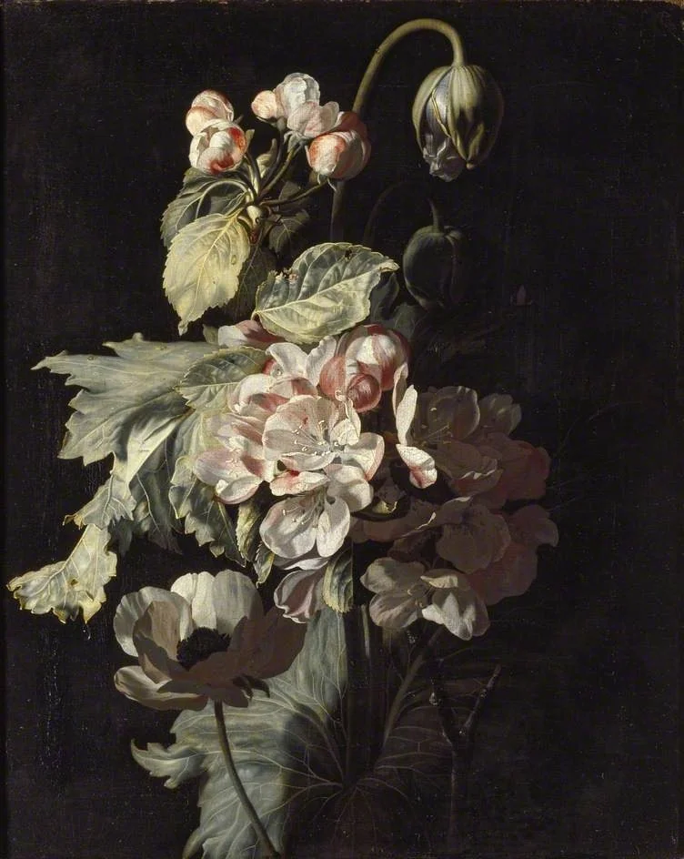 Still Life of Apple Blossom, by Simon Pietersz Verelst, oil, 1690
