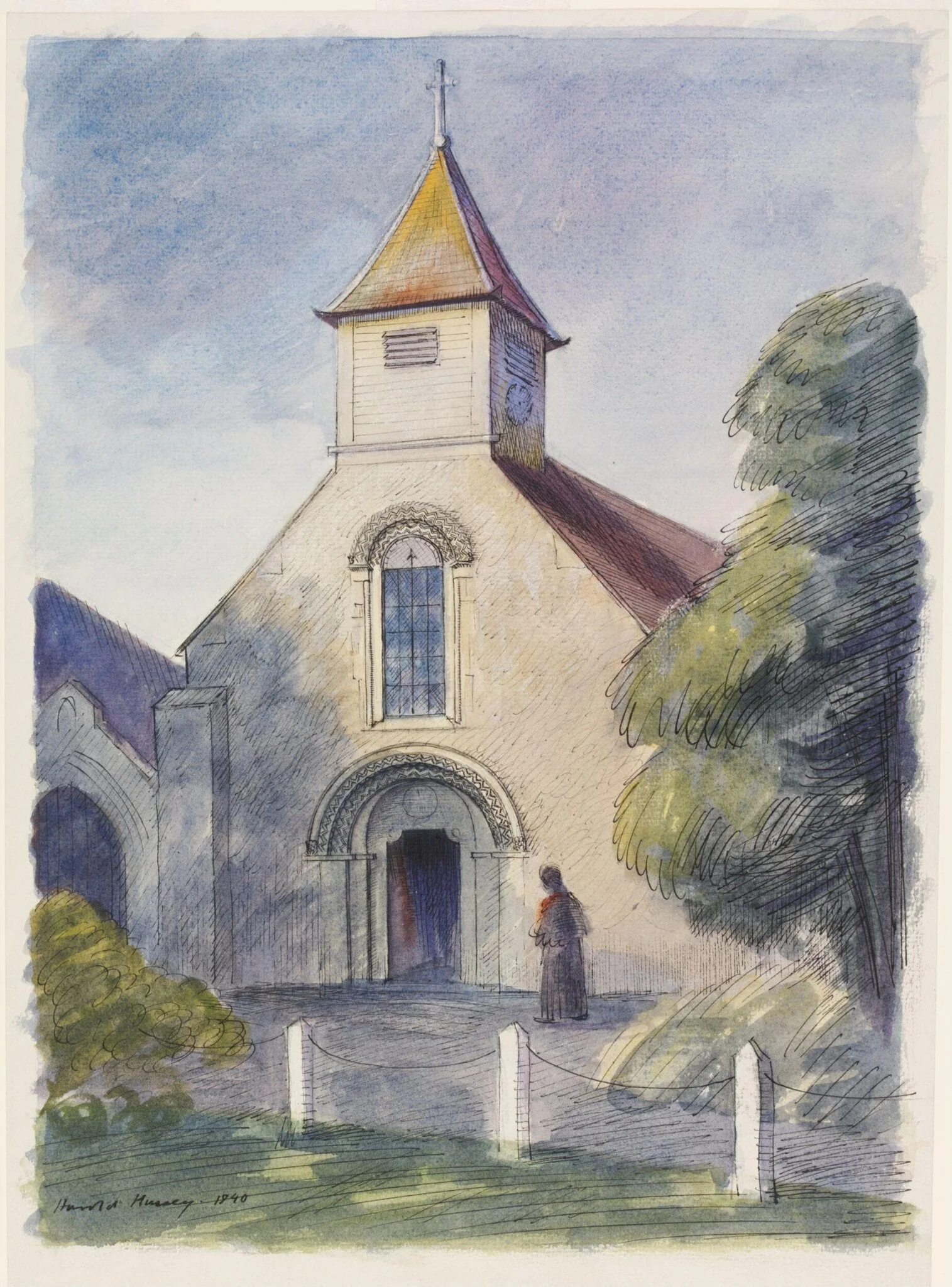 Church near Ladye Place, by Philip Hussey, watercolor, 1940