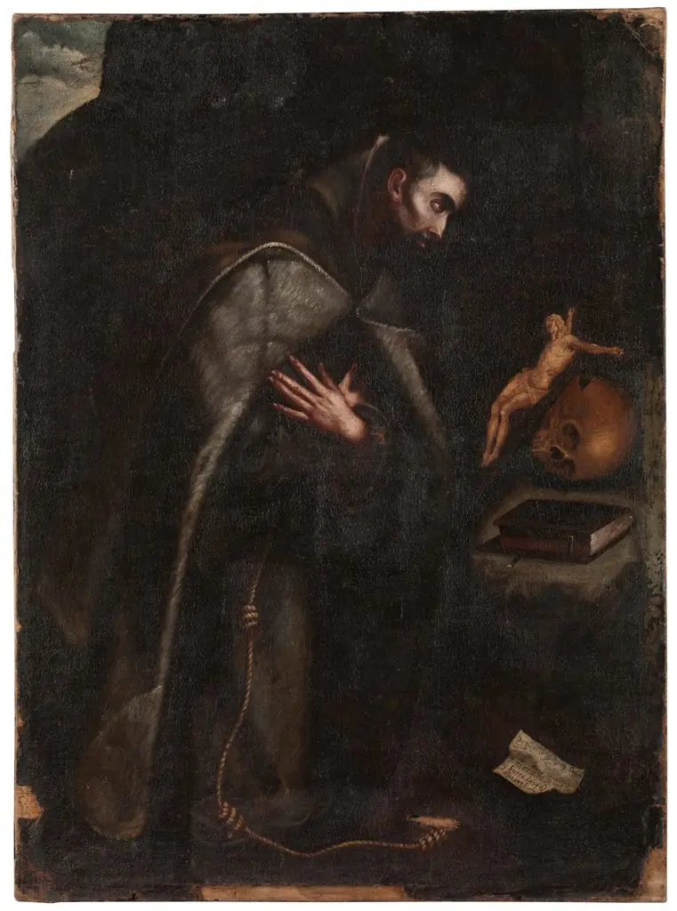 Saint Francis of Assisi kneeling in meditation
